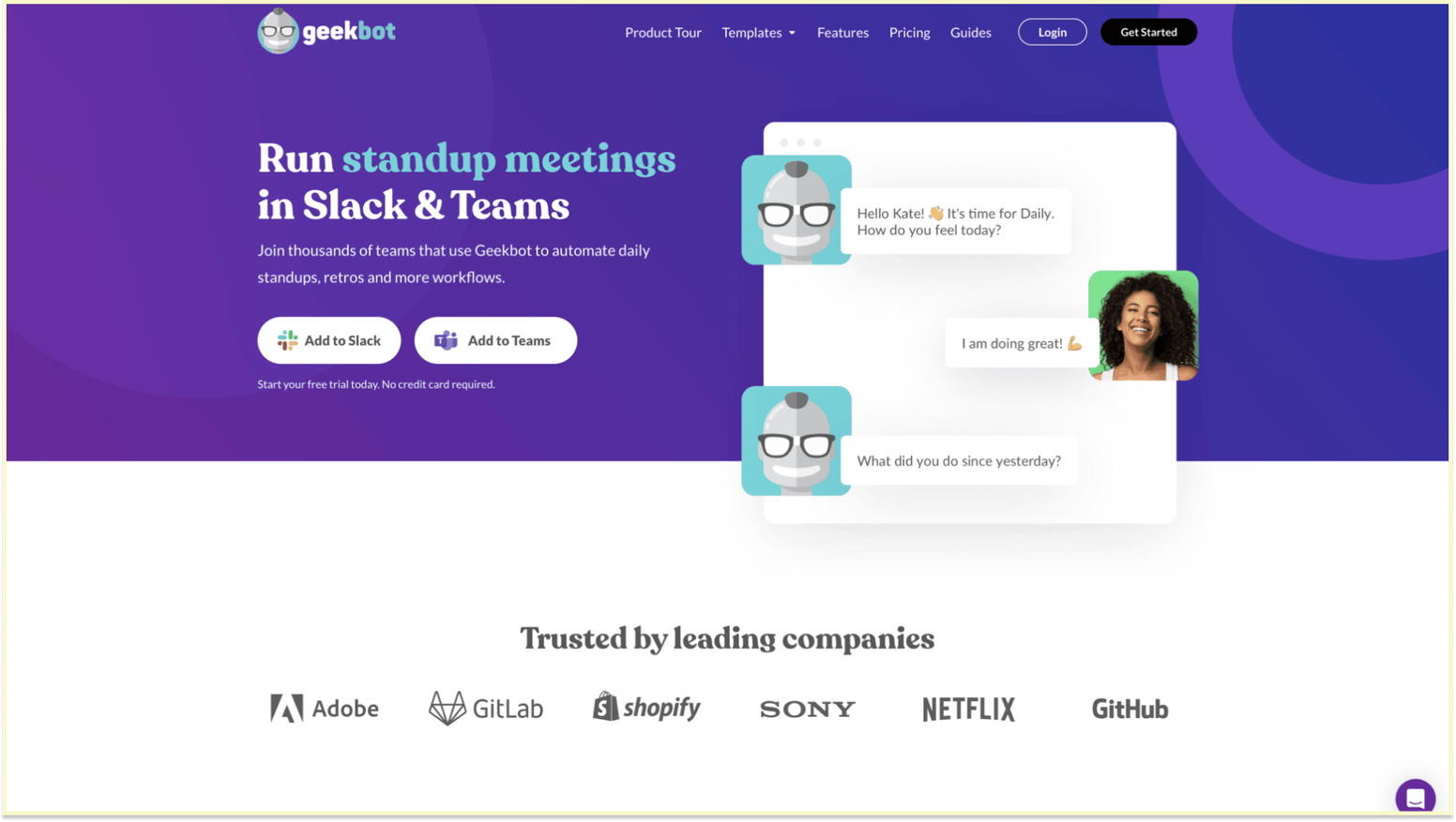Geekbot standup prompt in Slack