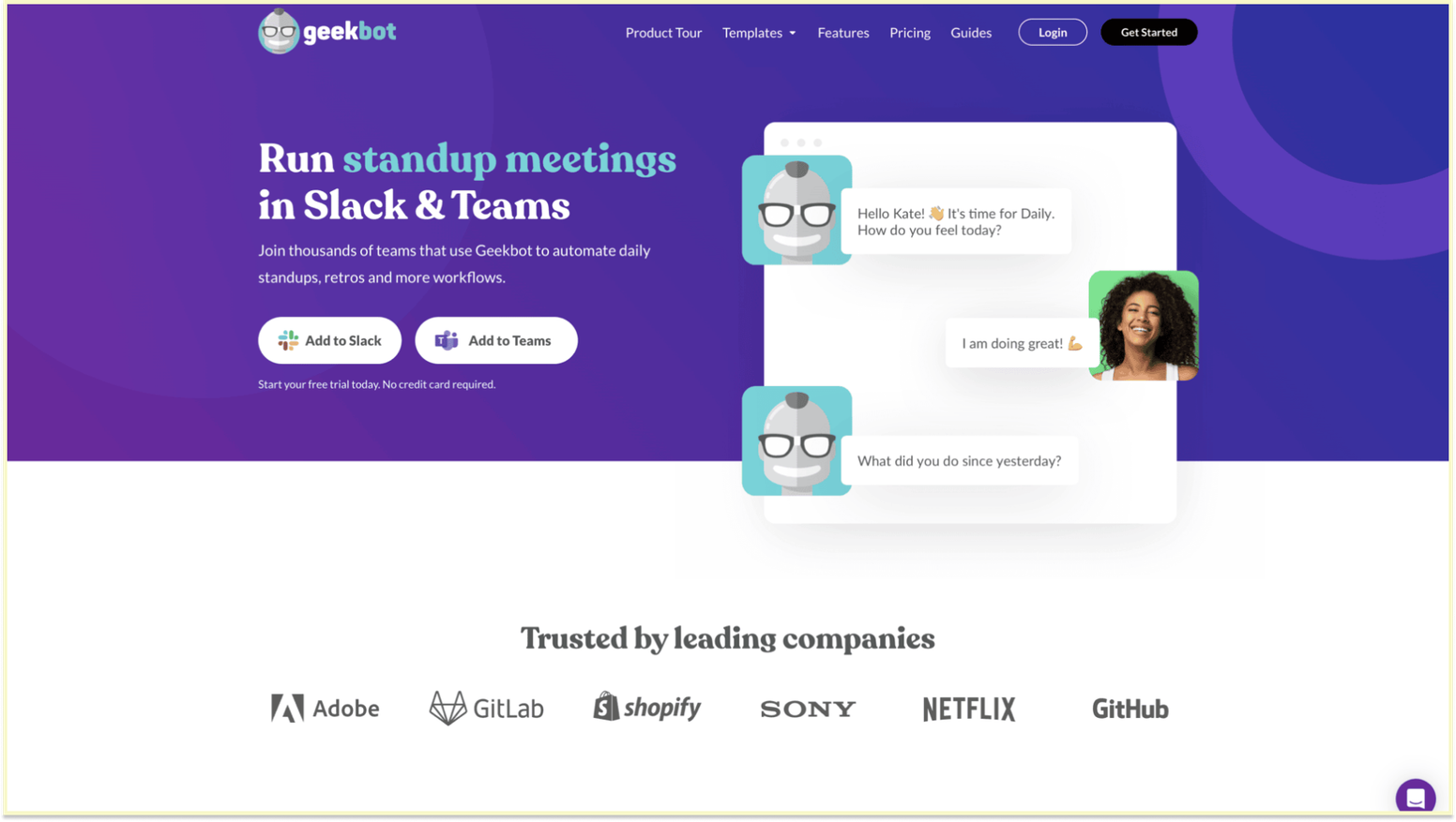 Geekbot standup prompt in Slack