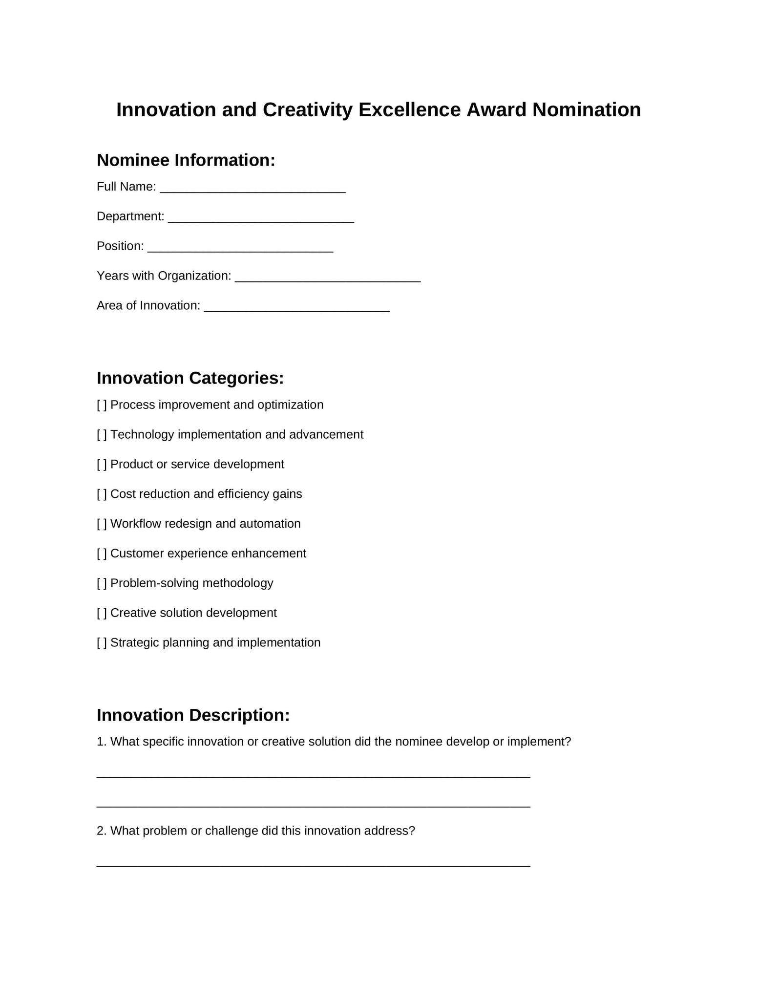 Template 7: Innovation and Creativity Recognition Template