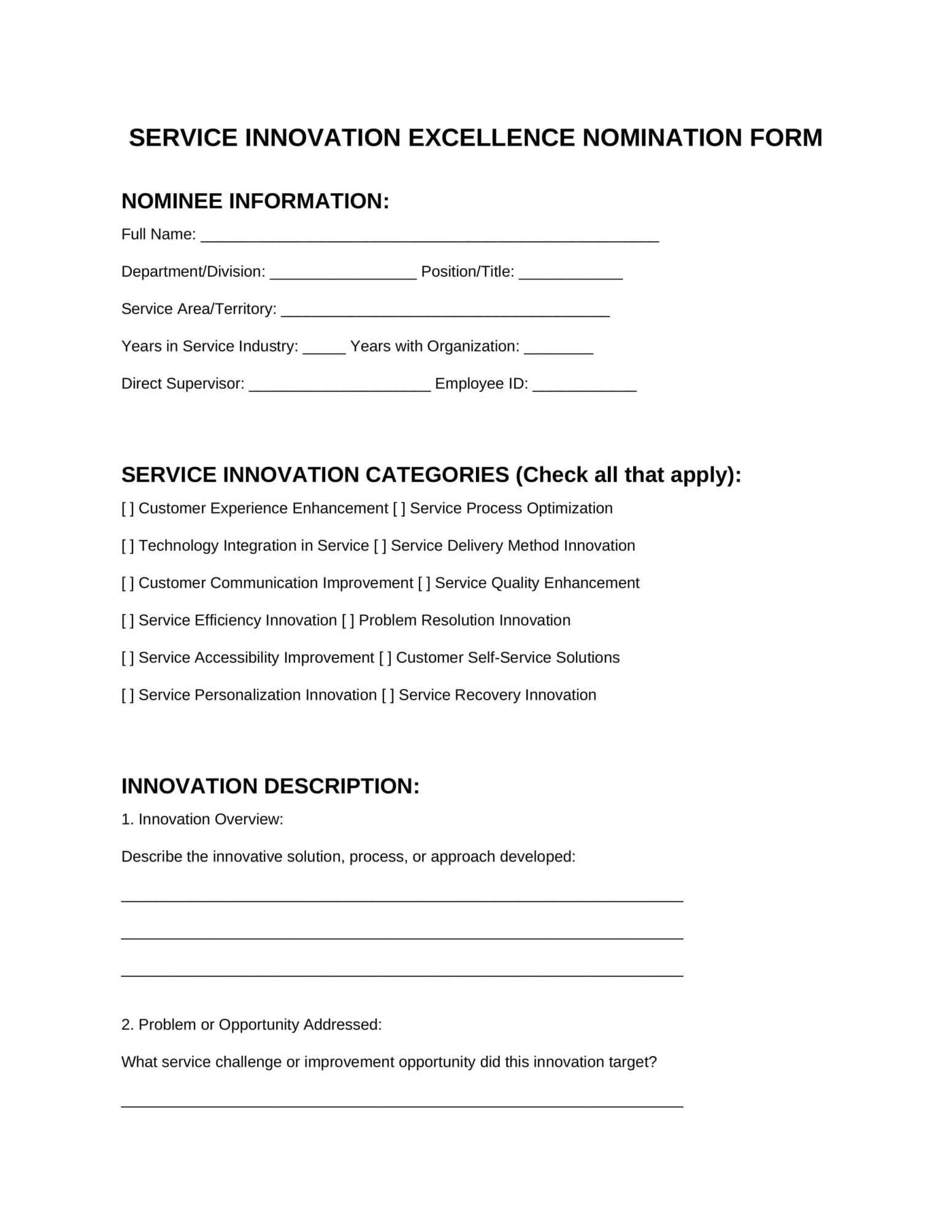 Service Sector Form 5: Innovation in Service Delivery