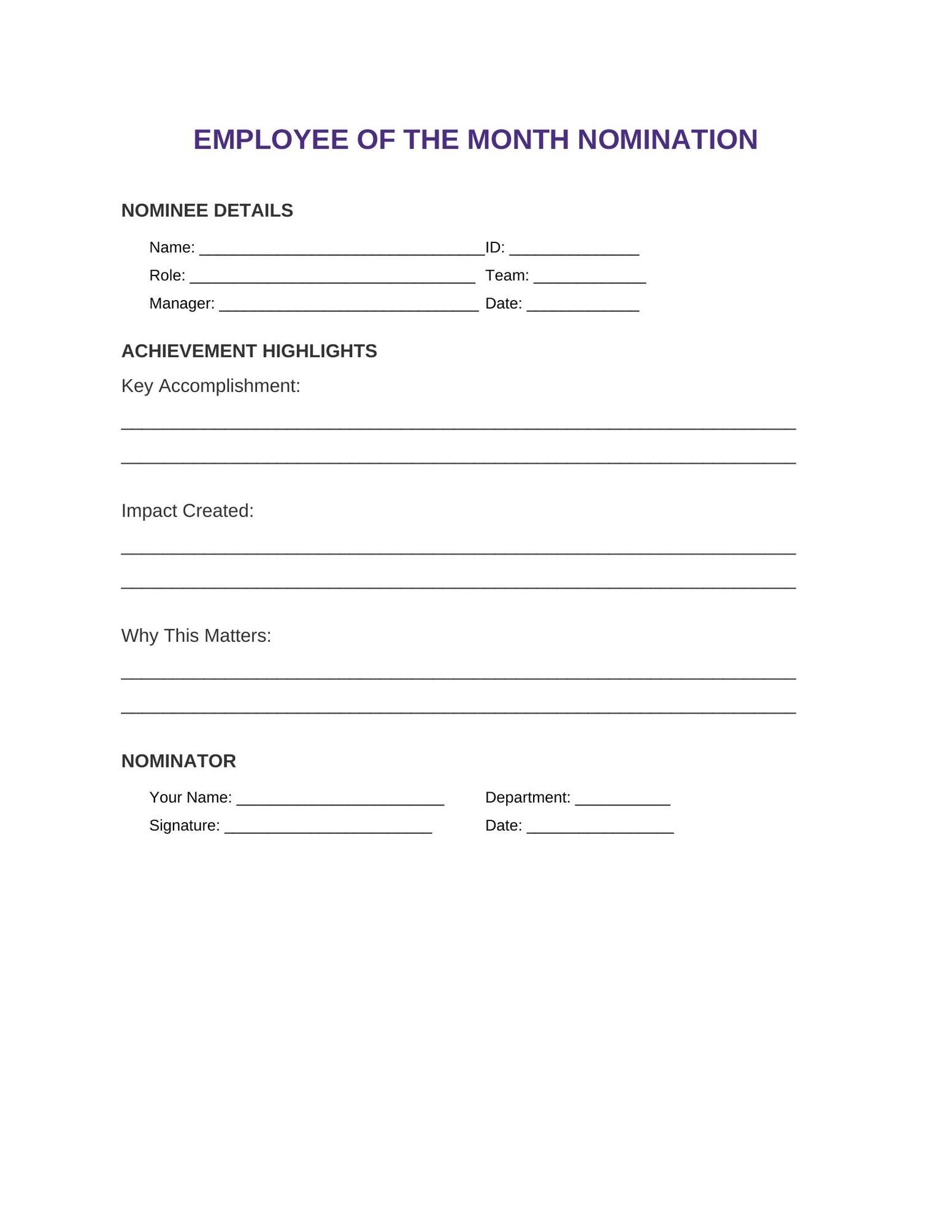 Template 9: Minimalist Modern Nomination Form