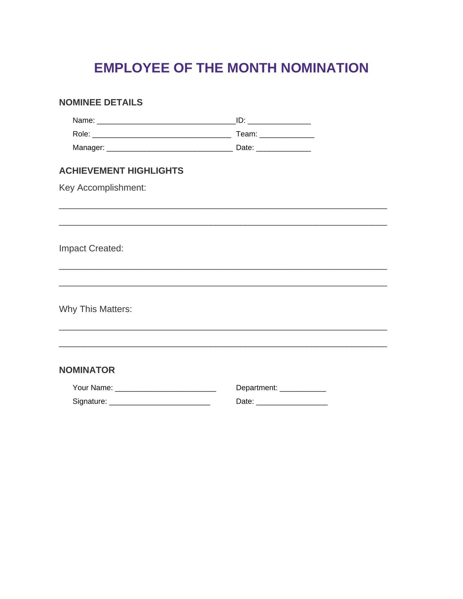 Template 9: Minimalist Modern Nomination Form