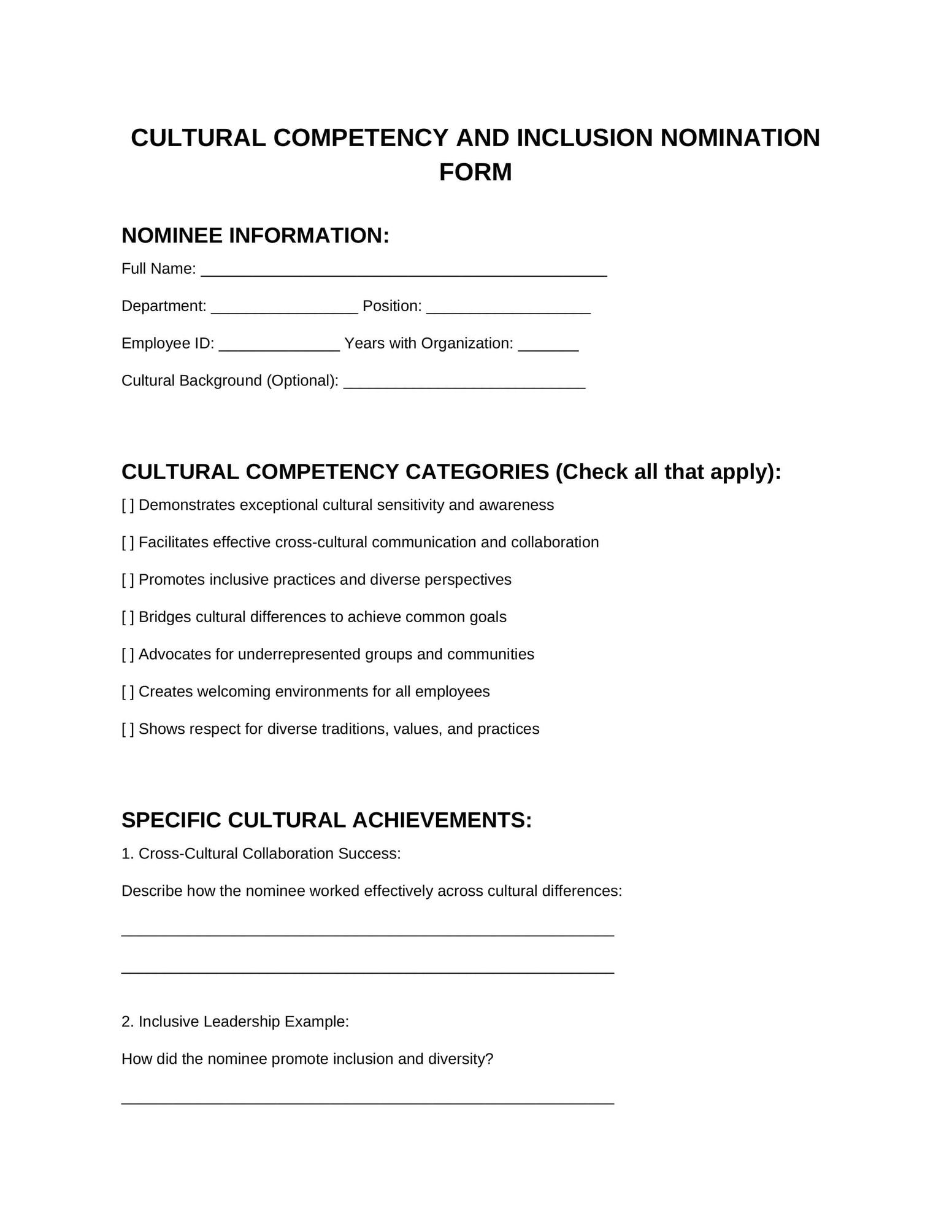Form 6: Multi-Cultural Recognition Template