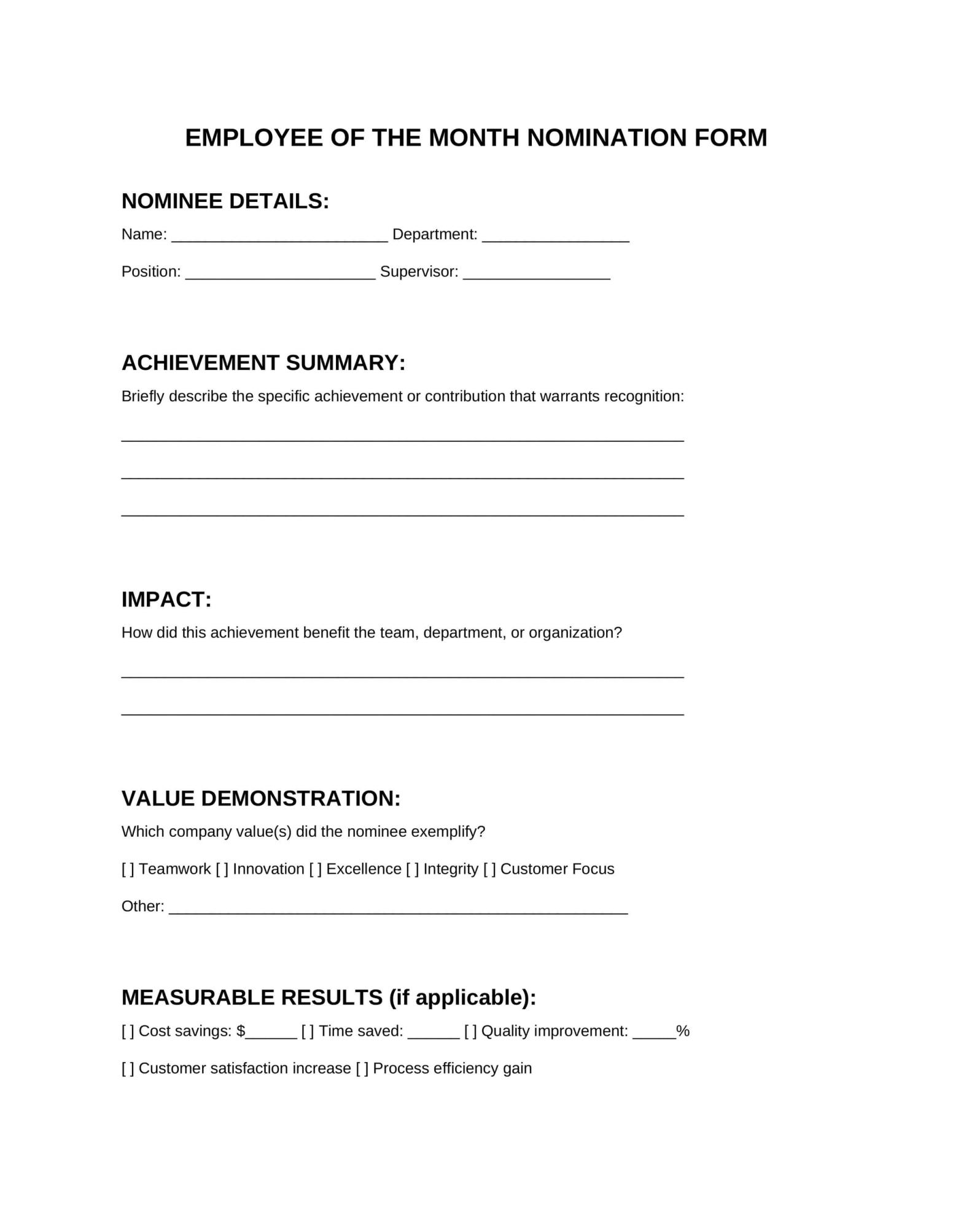 Format 1: Single-Page Condensed Employee Nomination Form