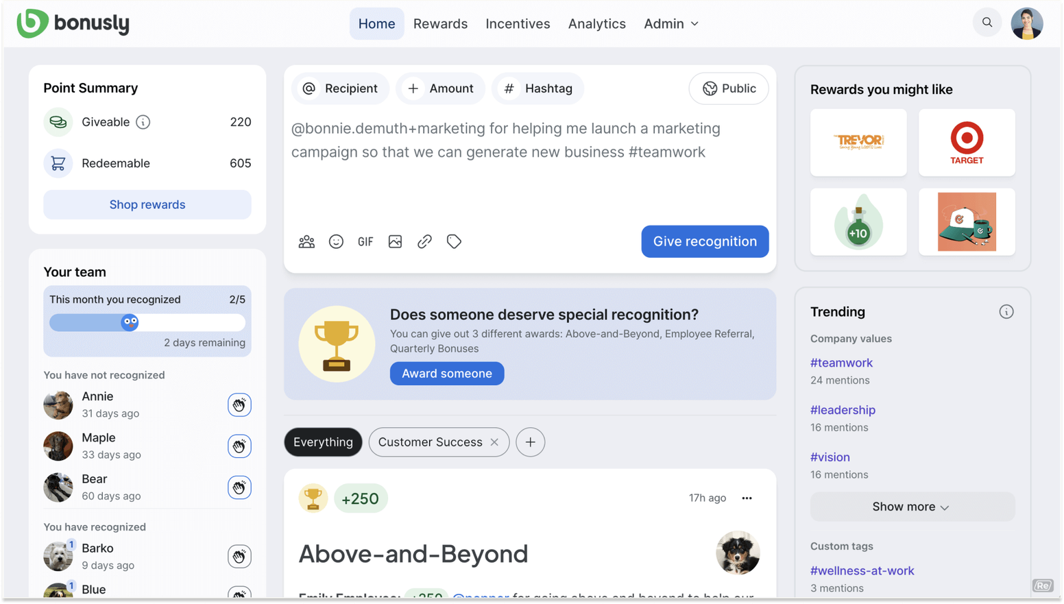 Software to Celebrate Employee Recognition Day: Bonusly