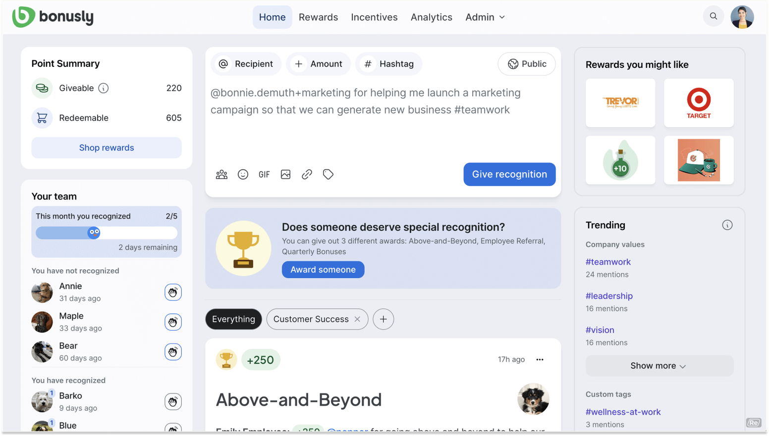 Software to Celebrate Employee Recognition Day: Bonusly