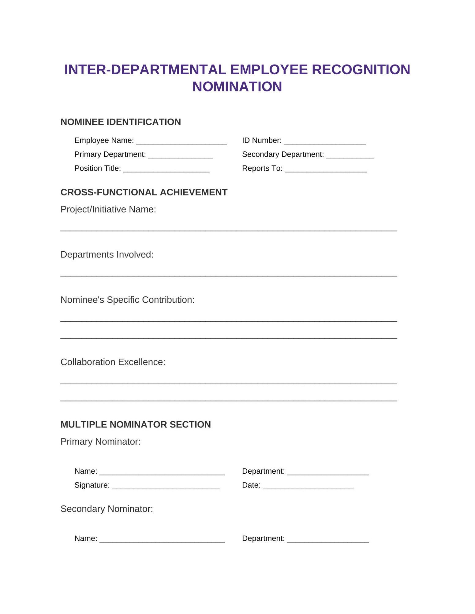 Template 6: Cross-Departmental Recognition Form