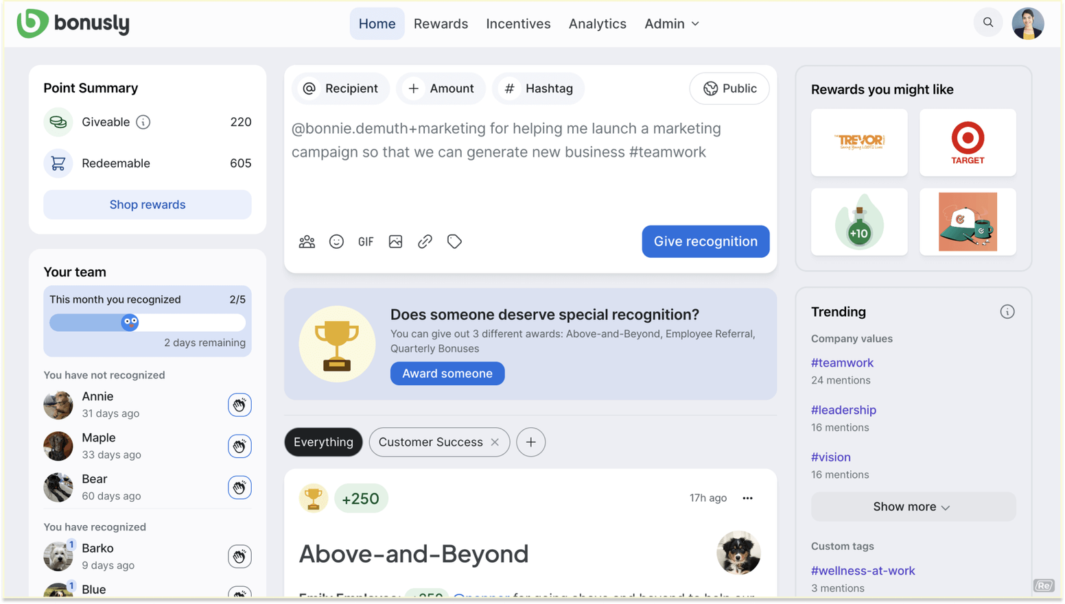 Remote Work Incentives Program: Bonusly