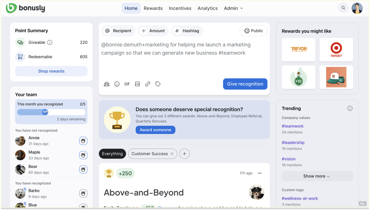 Remote Work Incentives Program: Bonusly