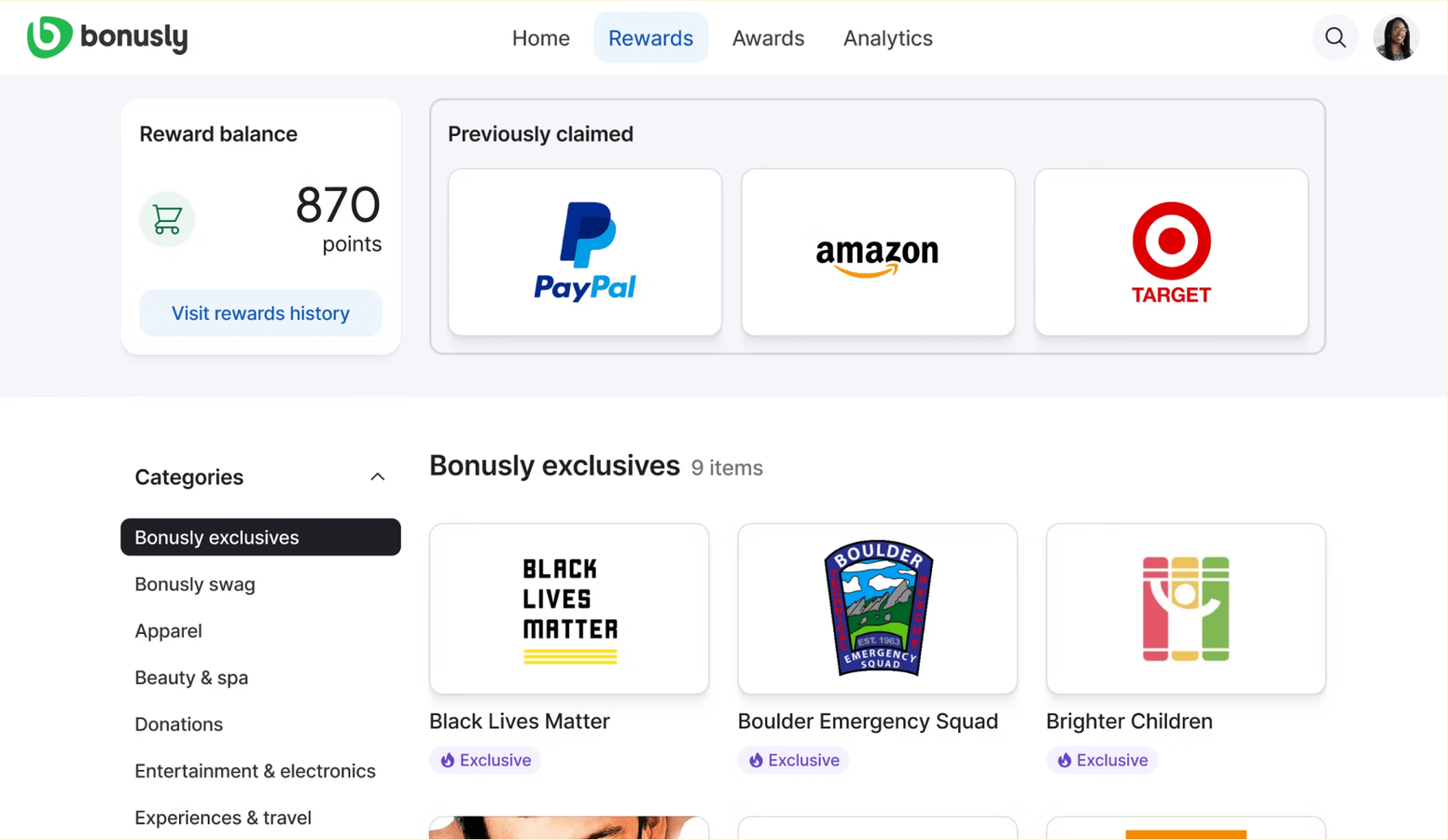 Bonusly vs. Vantage Circle: Bonusly Rewards