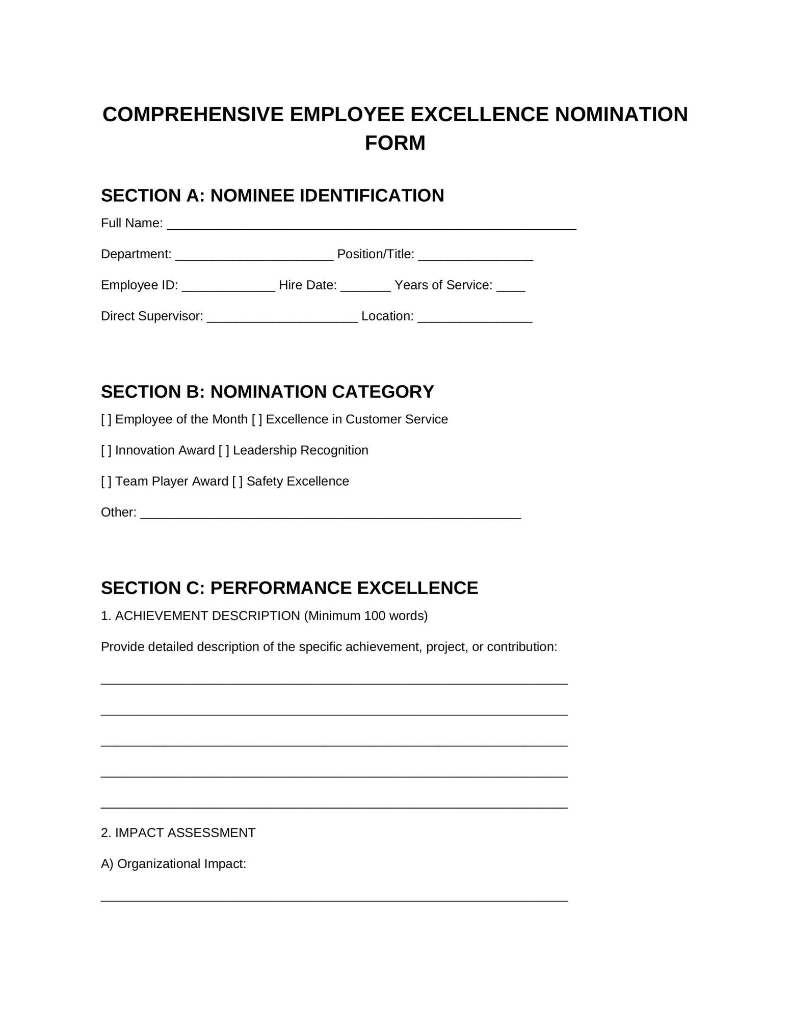 Format 2: Multi-Section Detailed Form