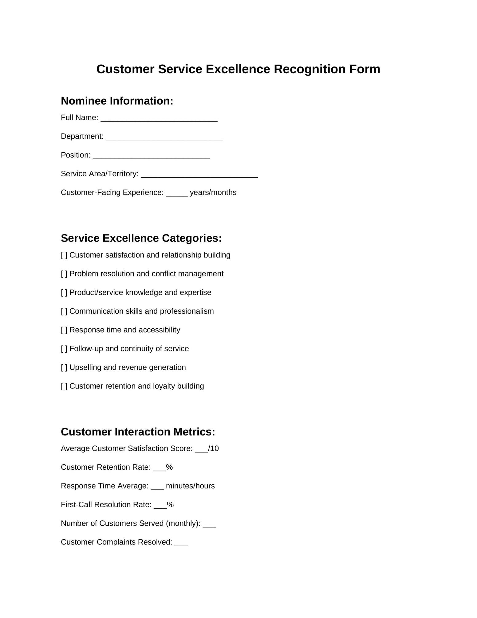 Template 6: Customer Service Excellence Form