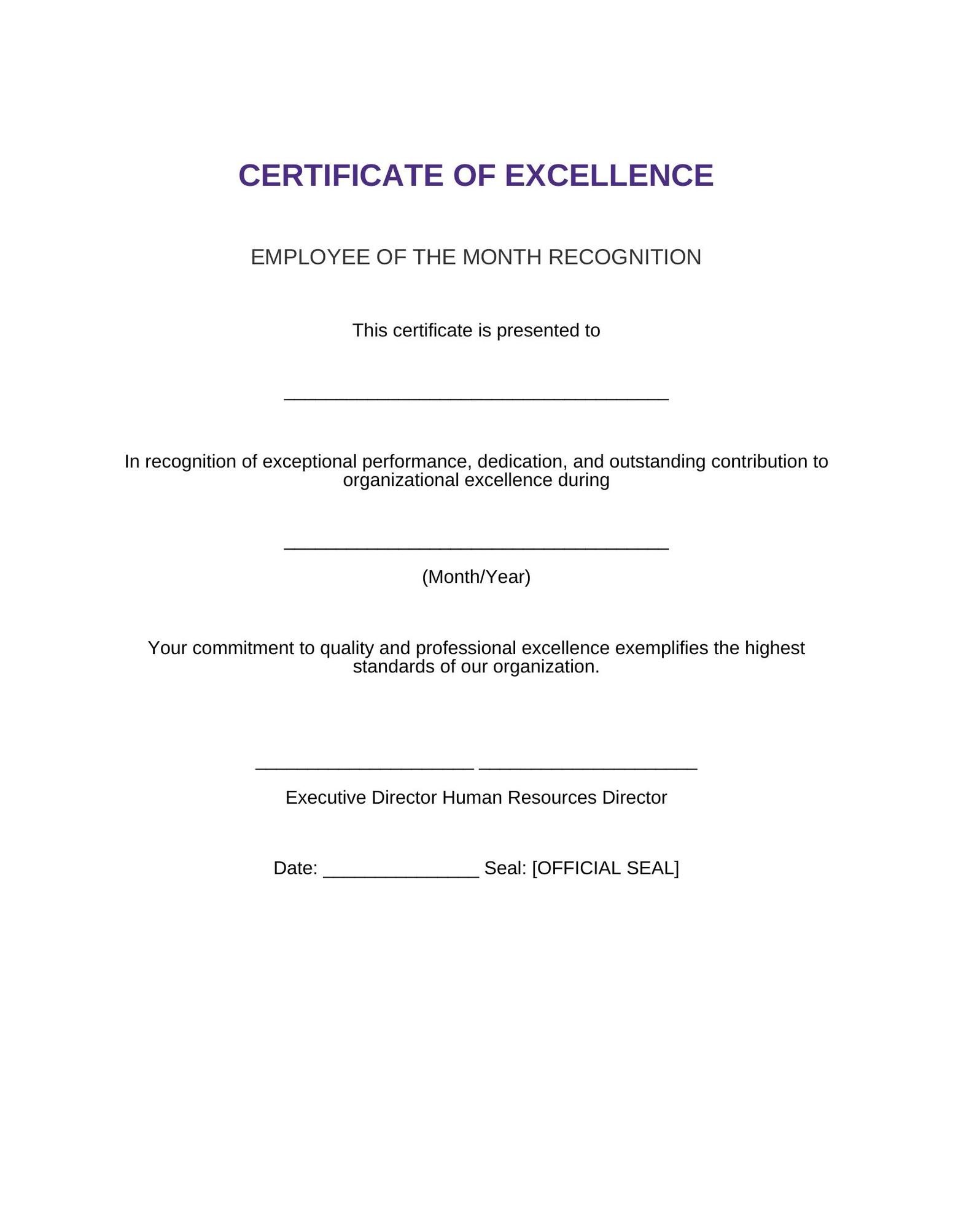 Template 14: Formal Executive Certificate