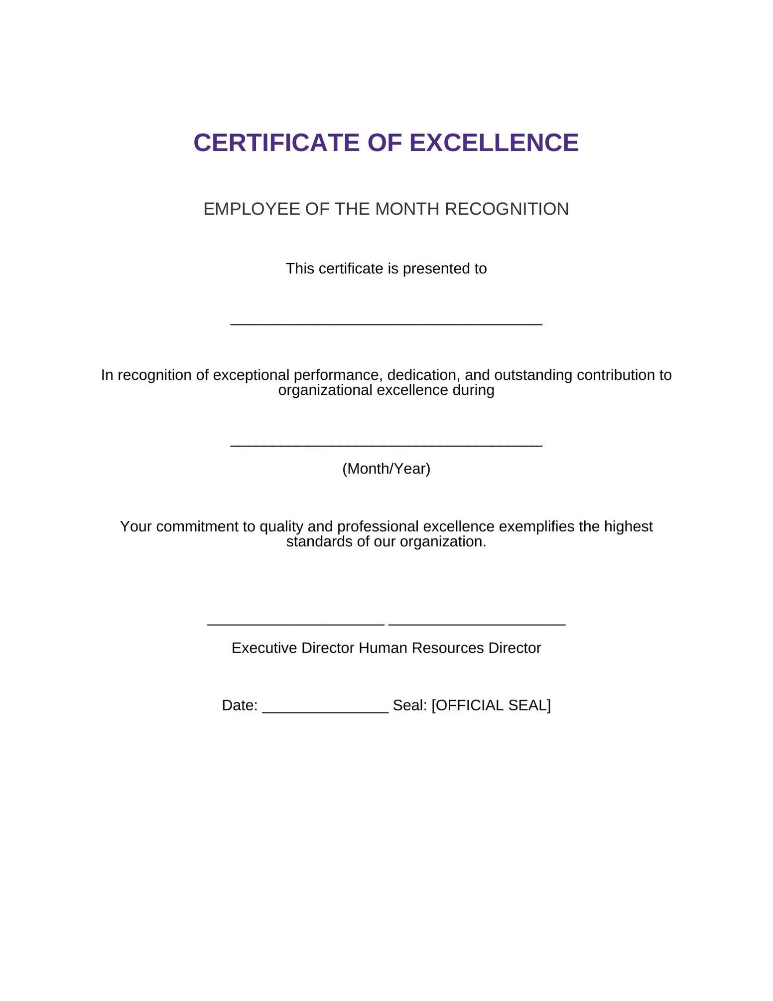 Template 14: Formal Executive Certificate