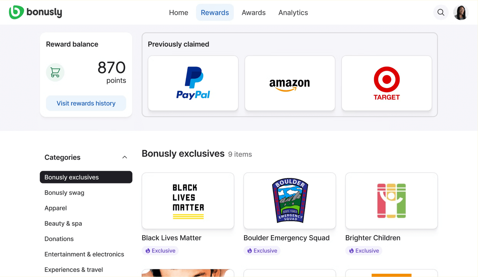 Bonusly vs. Awardco: Bonusly rewards