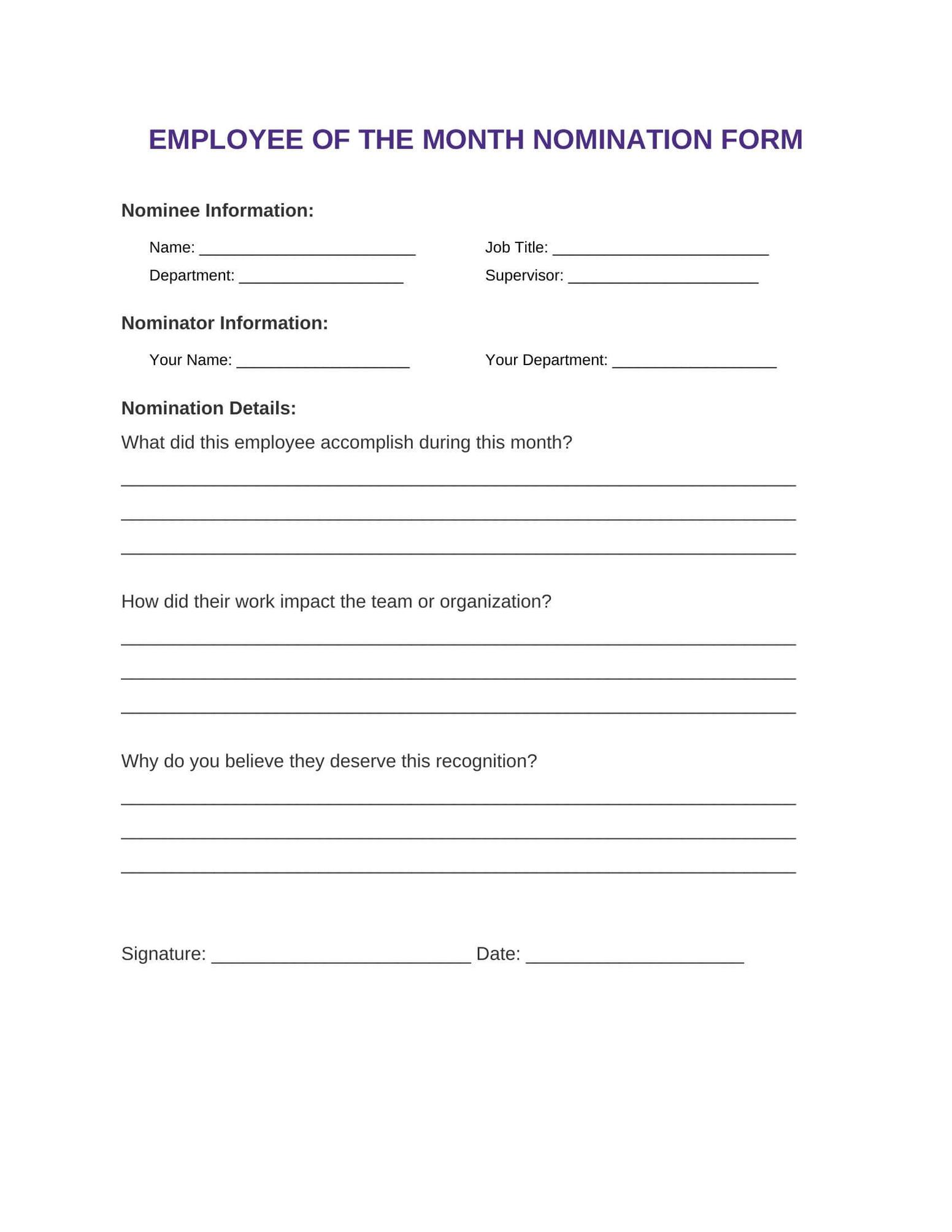 Template 1: Basic Recognition Form