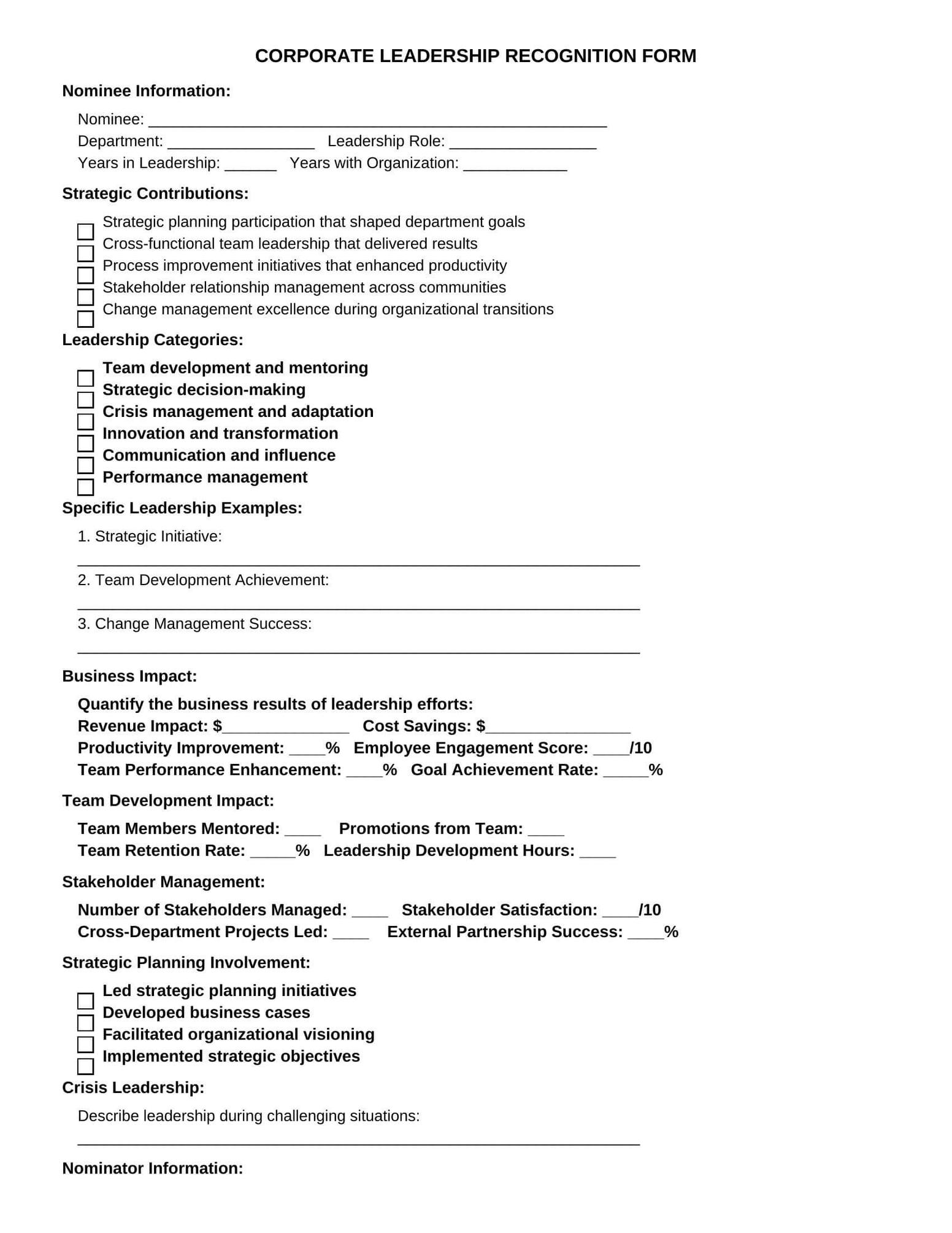 Corporate Form 3: Leadership and Strategic Thinking