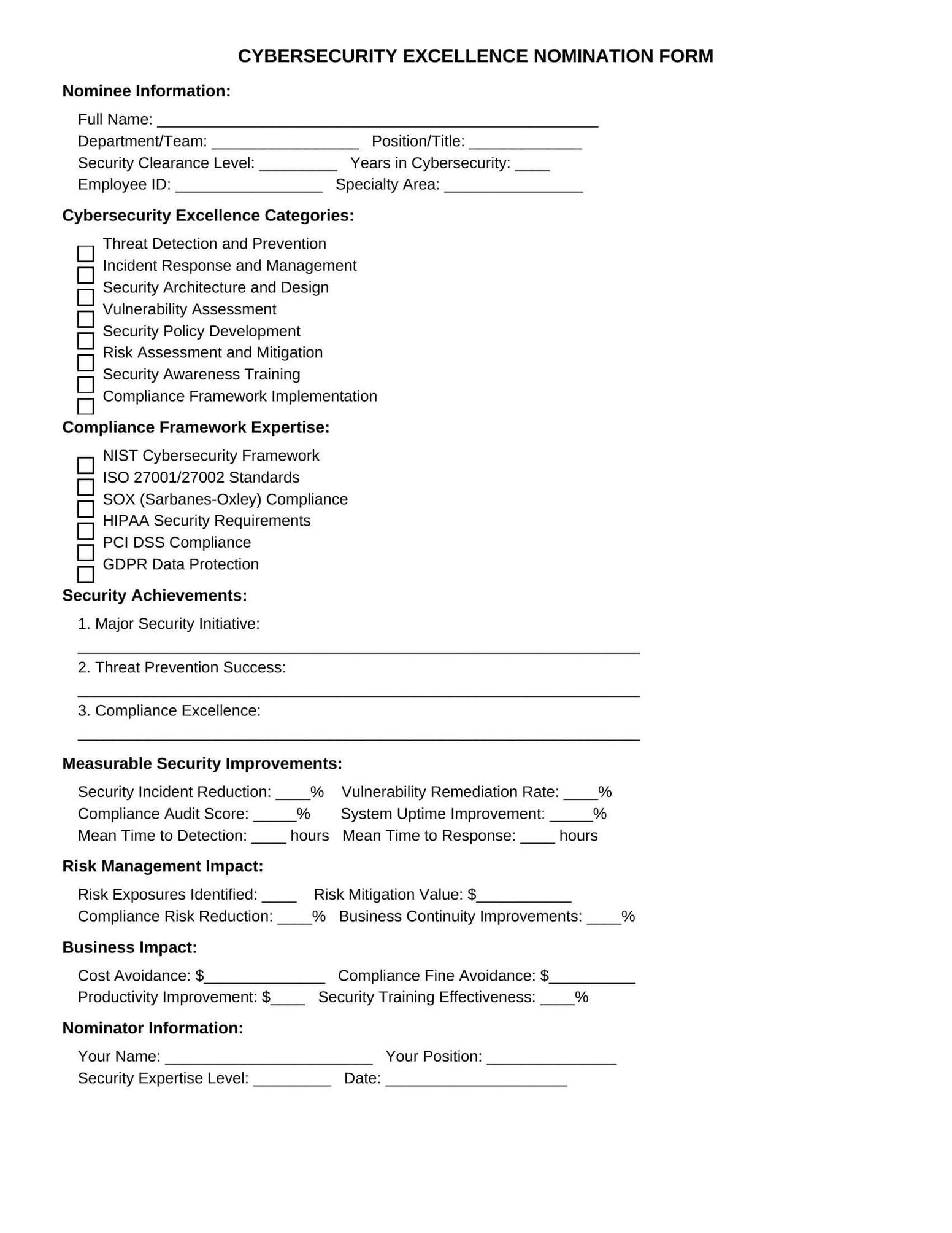 Technology Form 2: Cybersecurity and Compliance Excellence