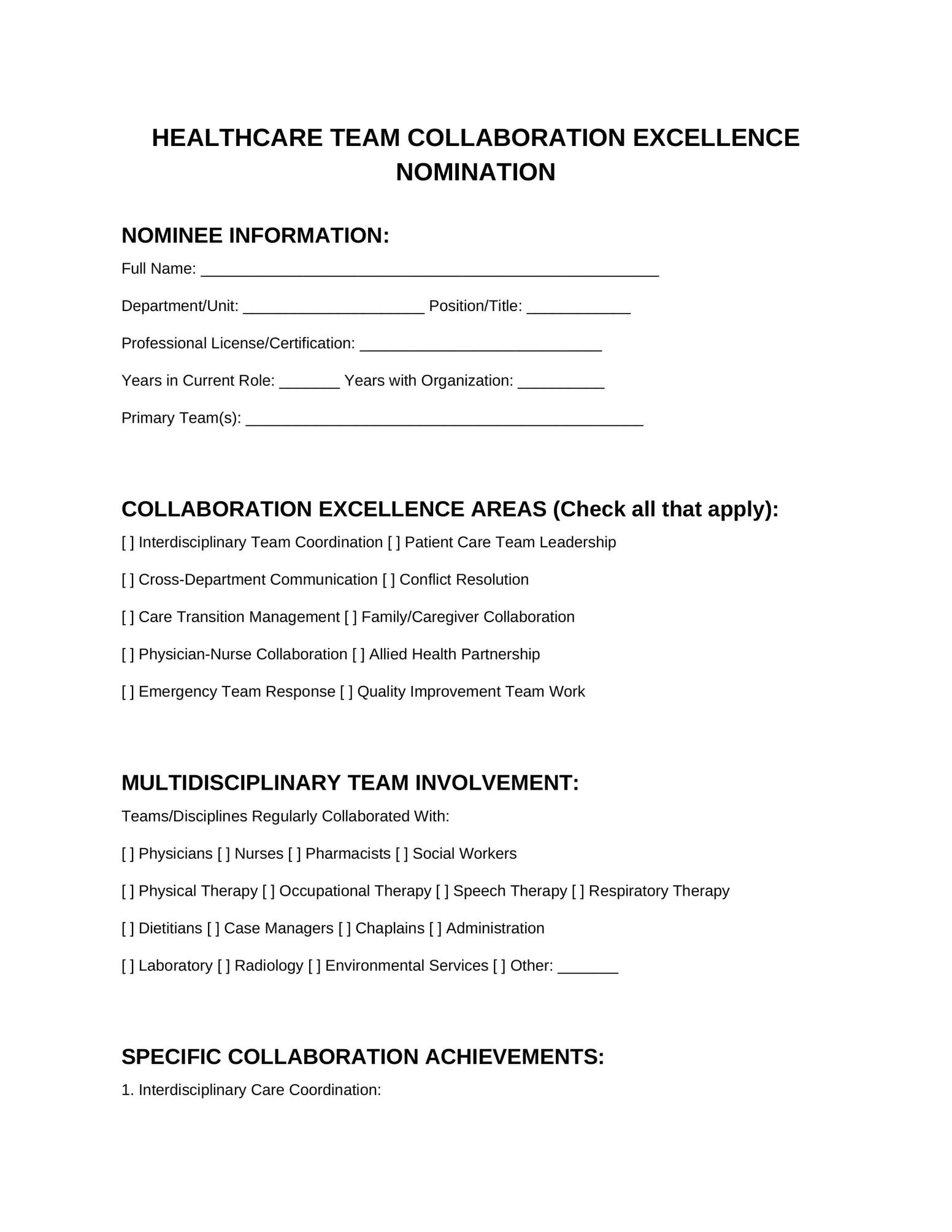 Healthcare Form 3: Team Collaboration Template