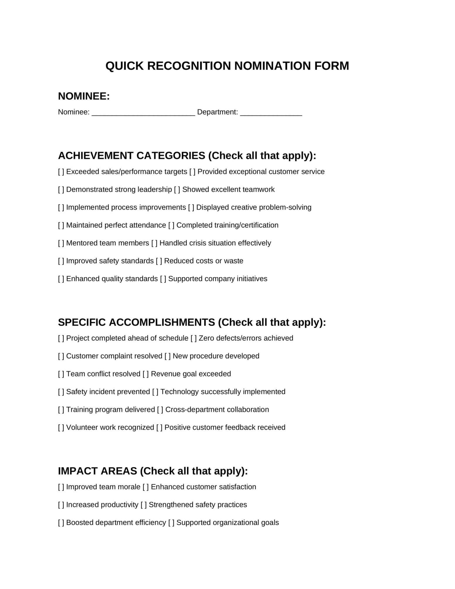Format 3: Checkbox-Style Quick Form