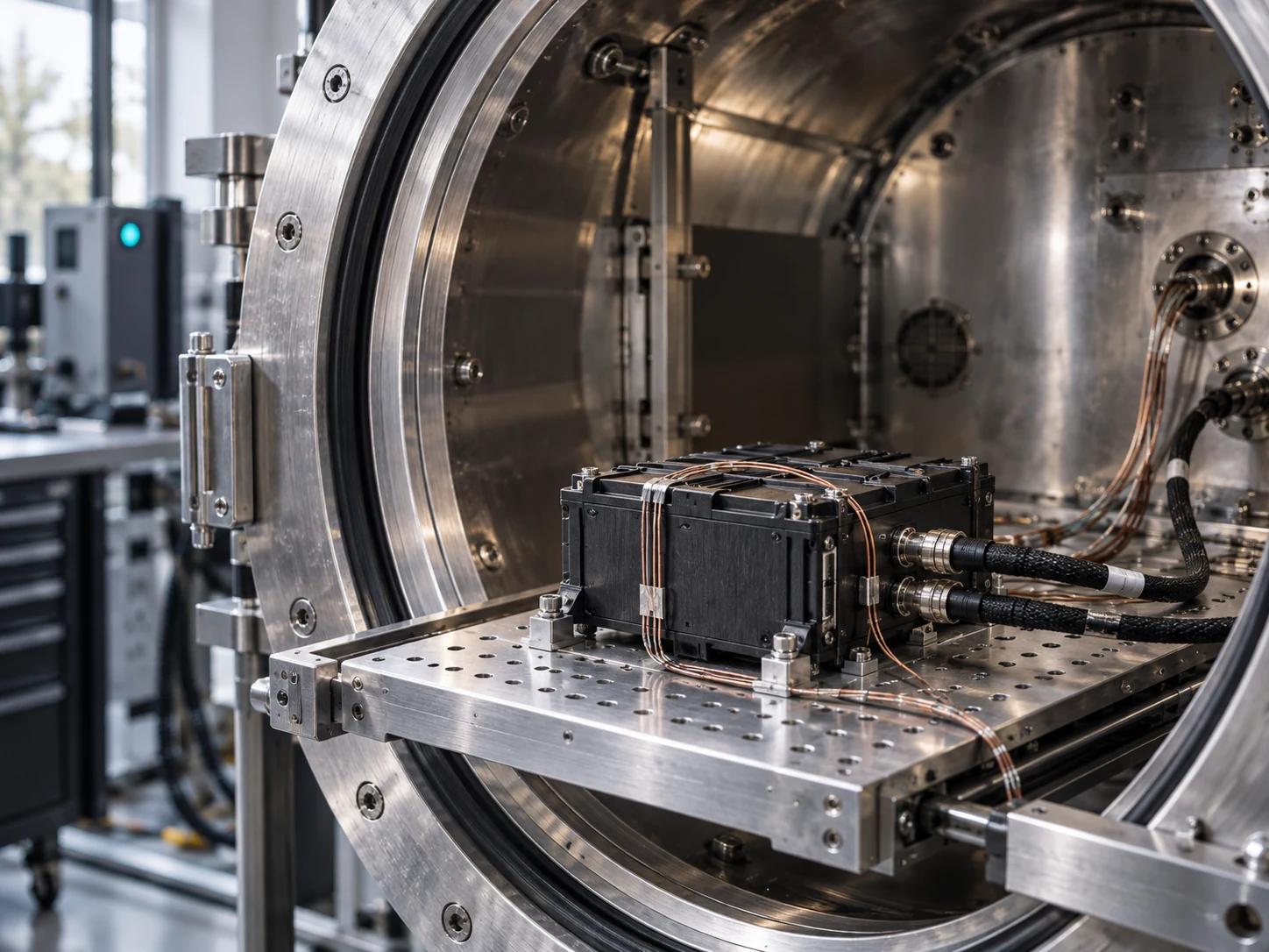 Instrumented hardware positioned at an open environmental test chamber