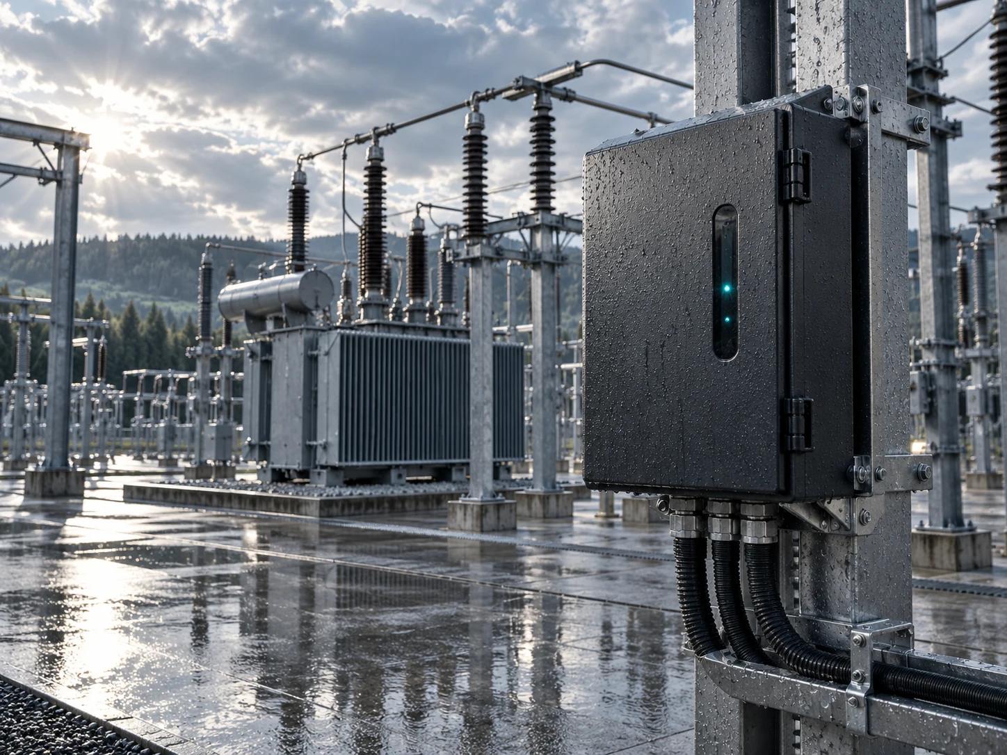 Monitoring enclosure in a rain-wet electrical substation