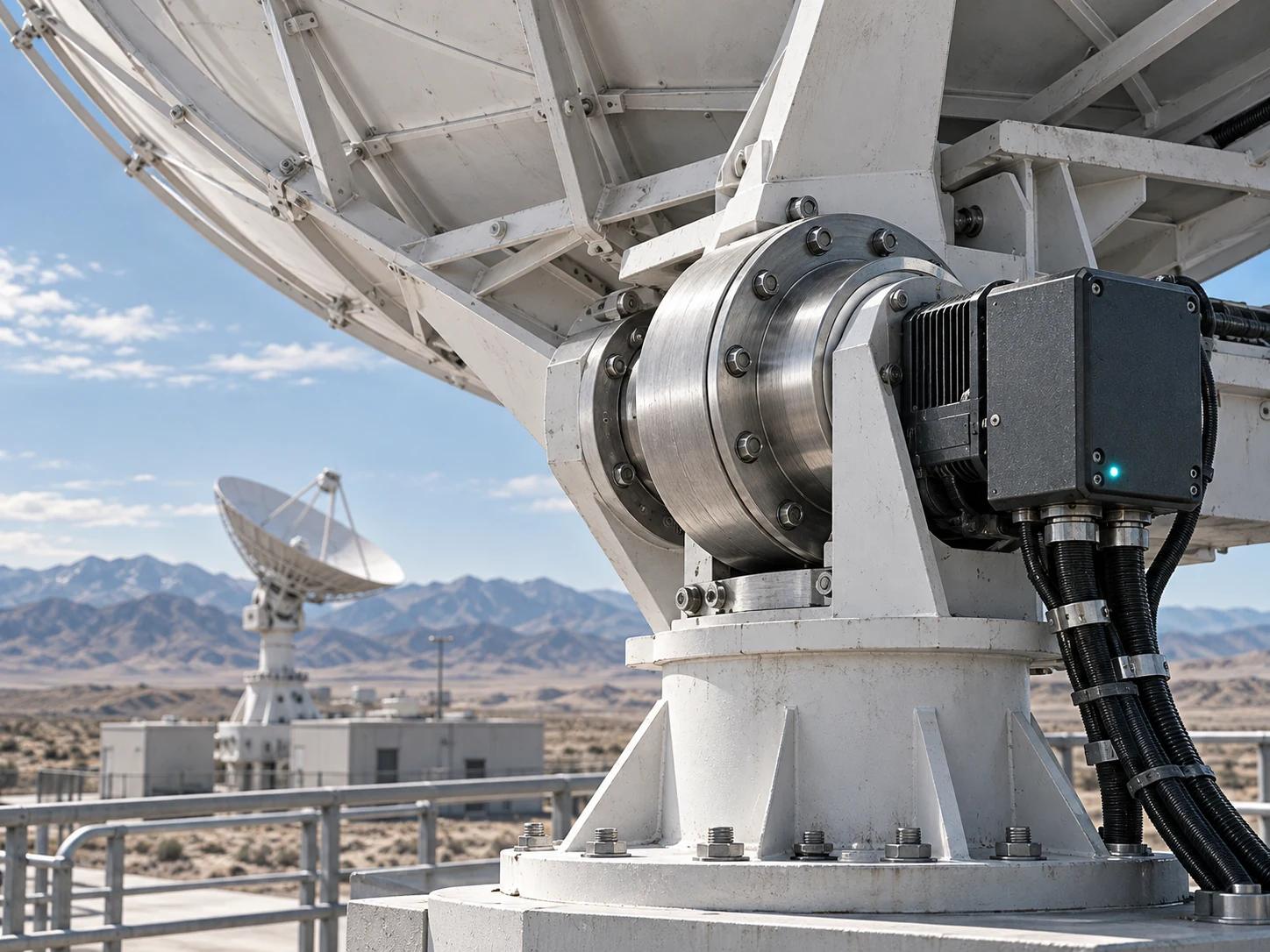 Ground-station antenna drive assembly with a distant dish