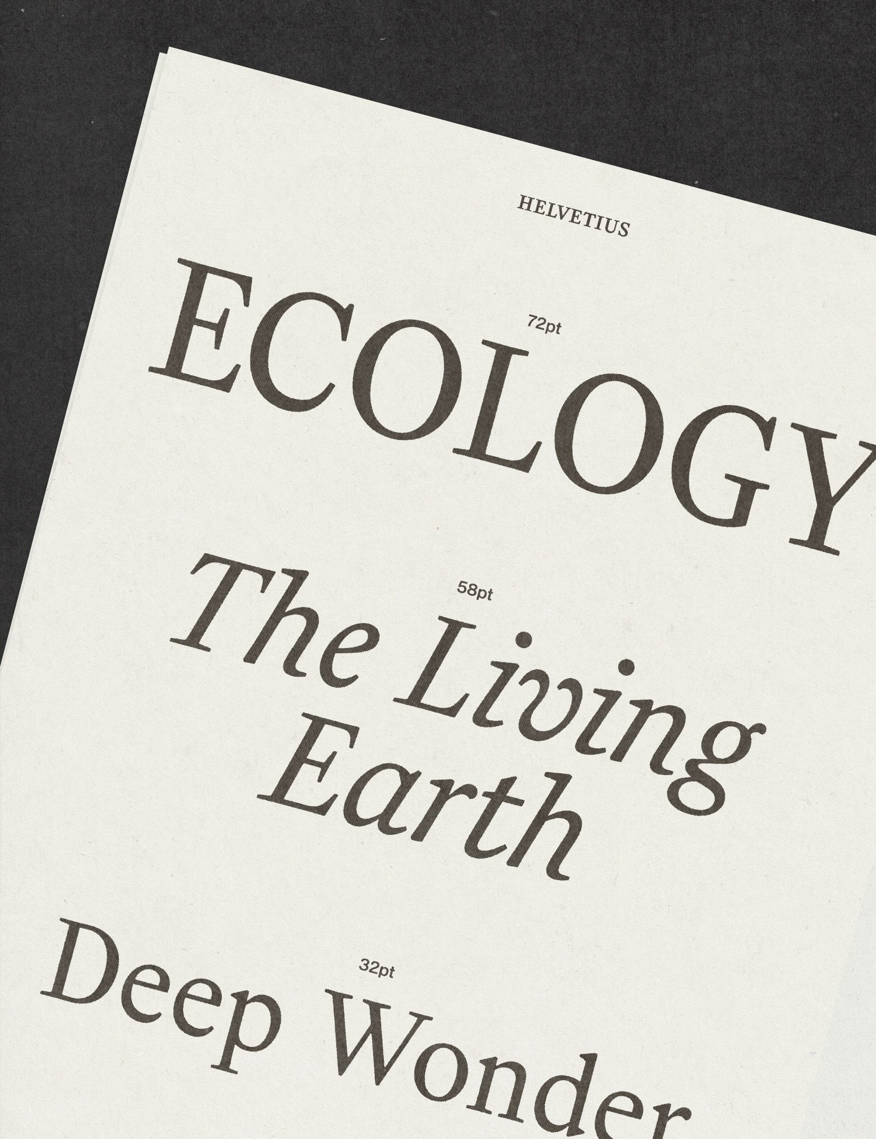 Type spec crop with the words: Ecology, The Living Earth, Deep Wonder