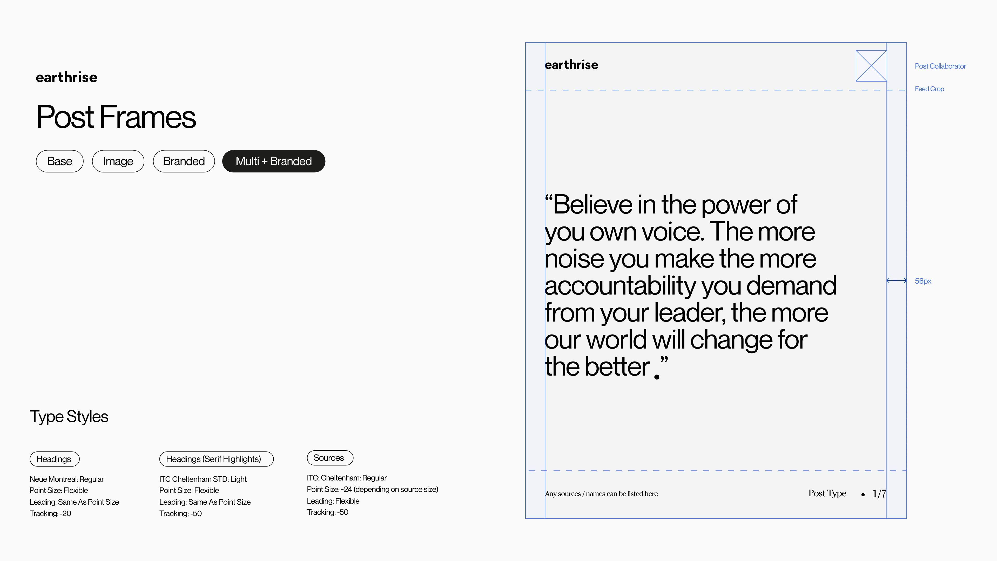 A showcase of the digital design of the instagram frames that earthrise use on their platform