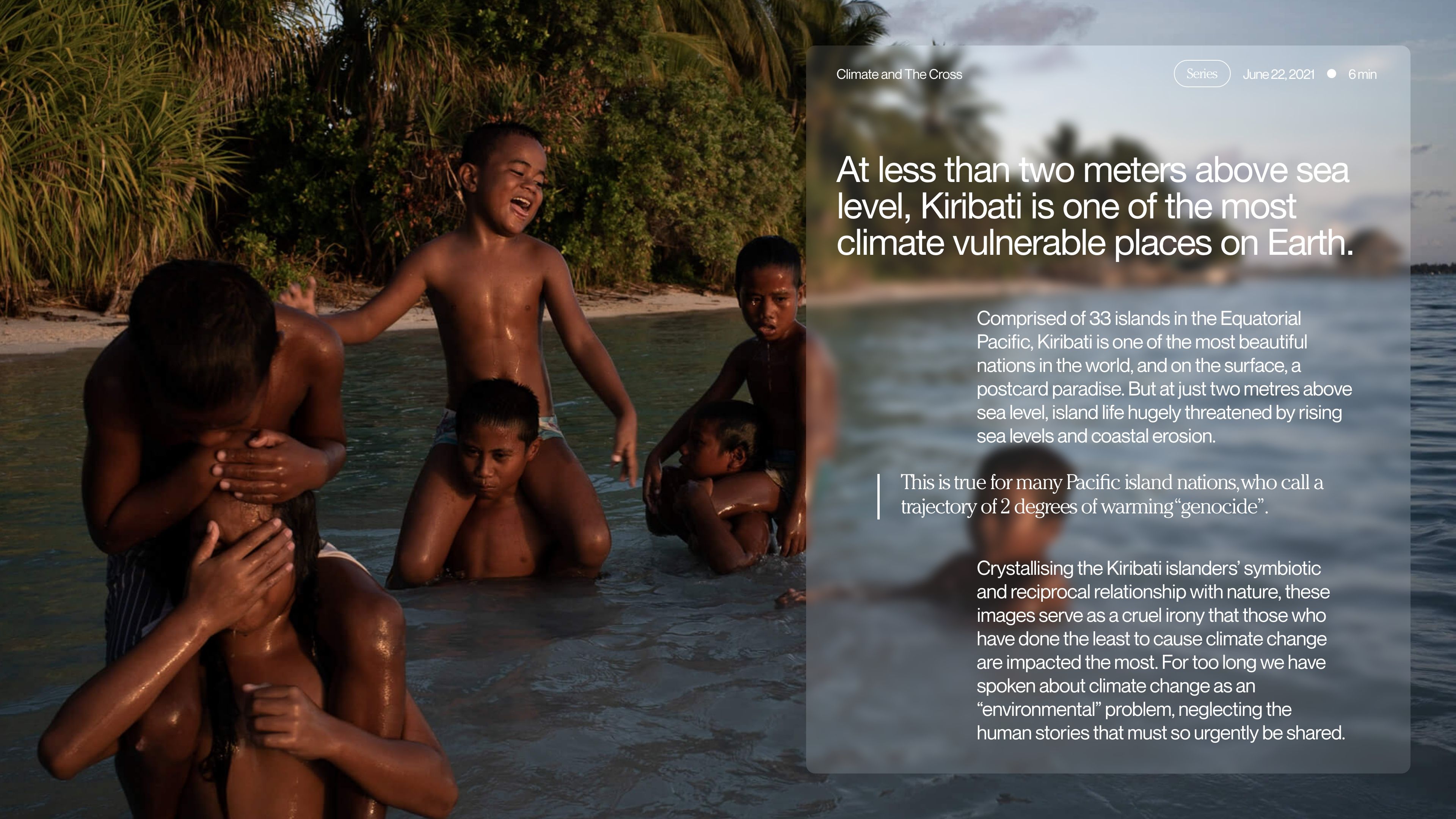 An image of children playing in the sea in Kiribati