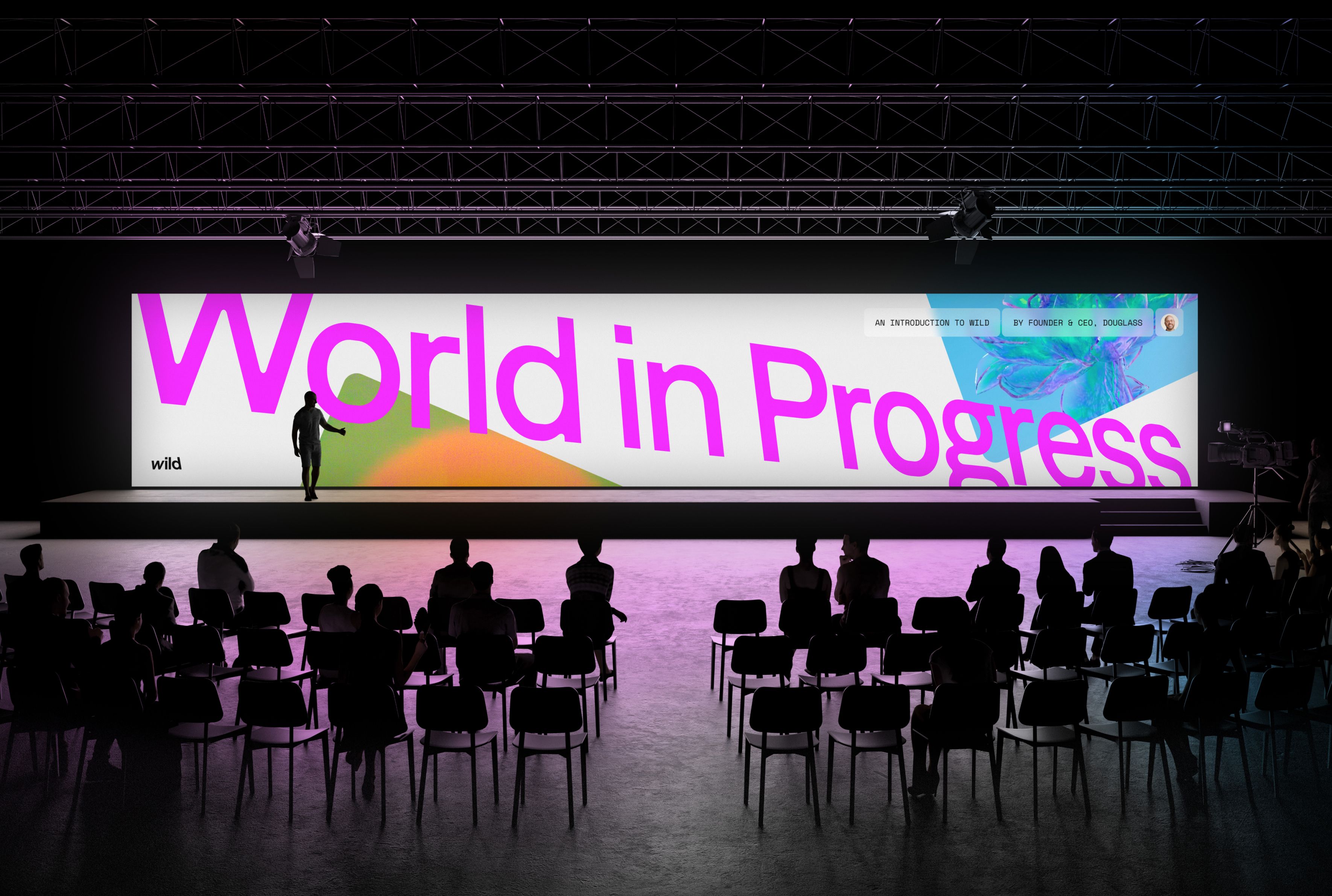 conference screen showing Wild world in progress title