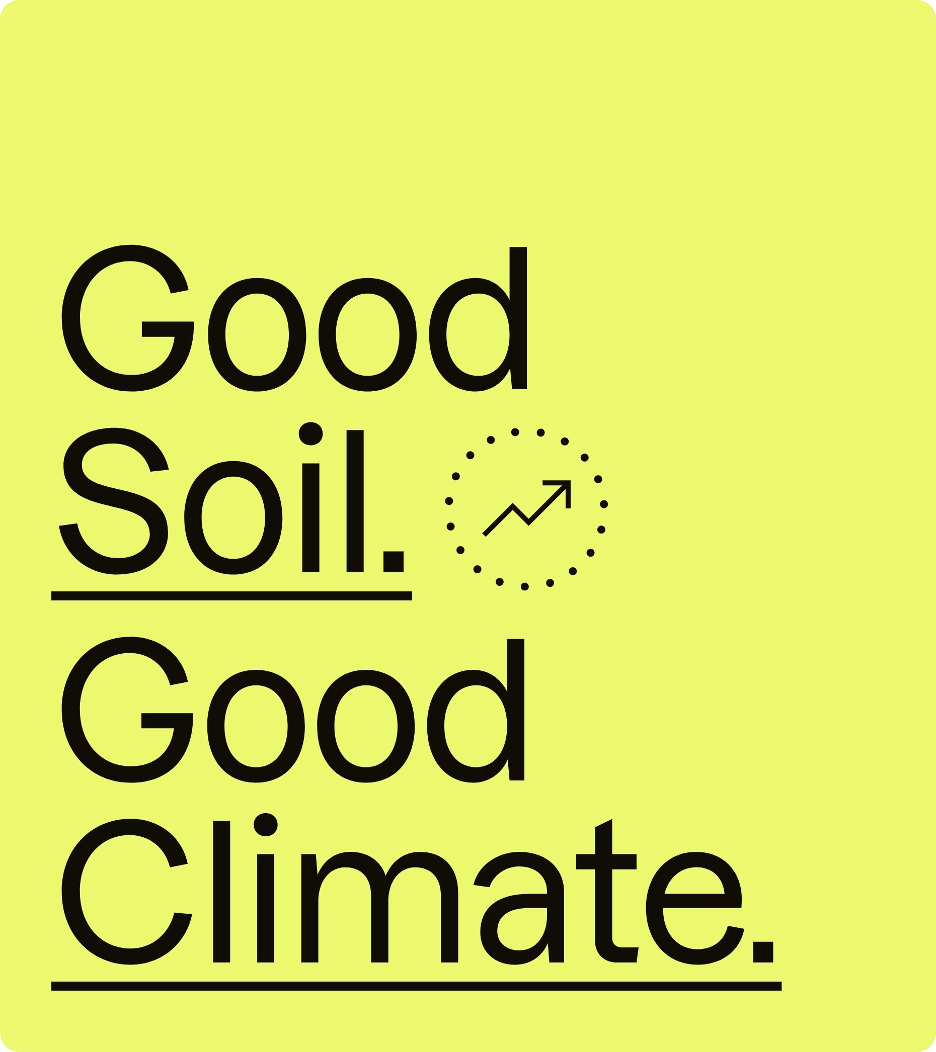 Graphic text block reading Good Soil. Good Climate.