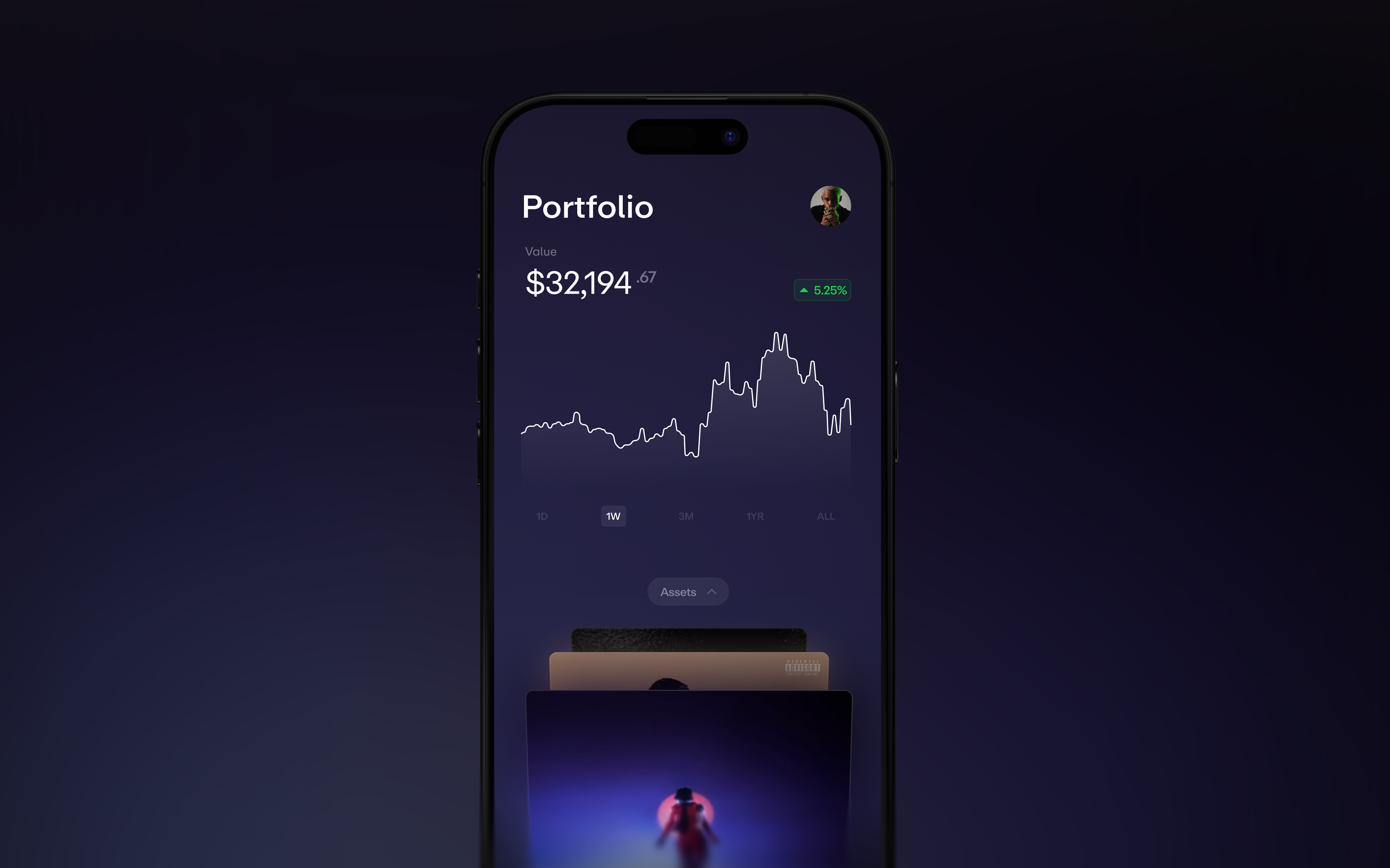 iPhone Mockup showing the portfolio screen