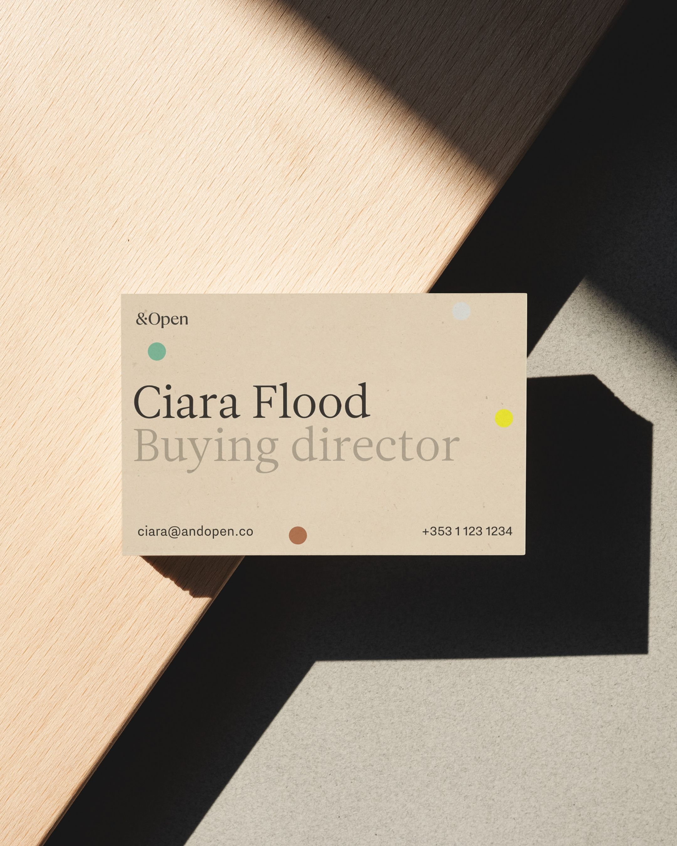 Business card on wooden table