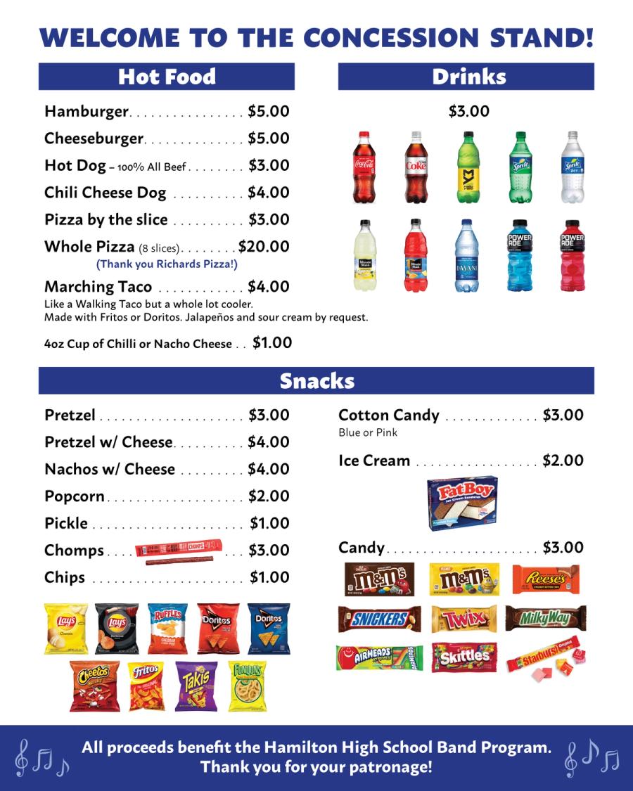 Concession stand menu