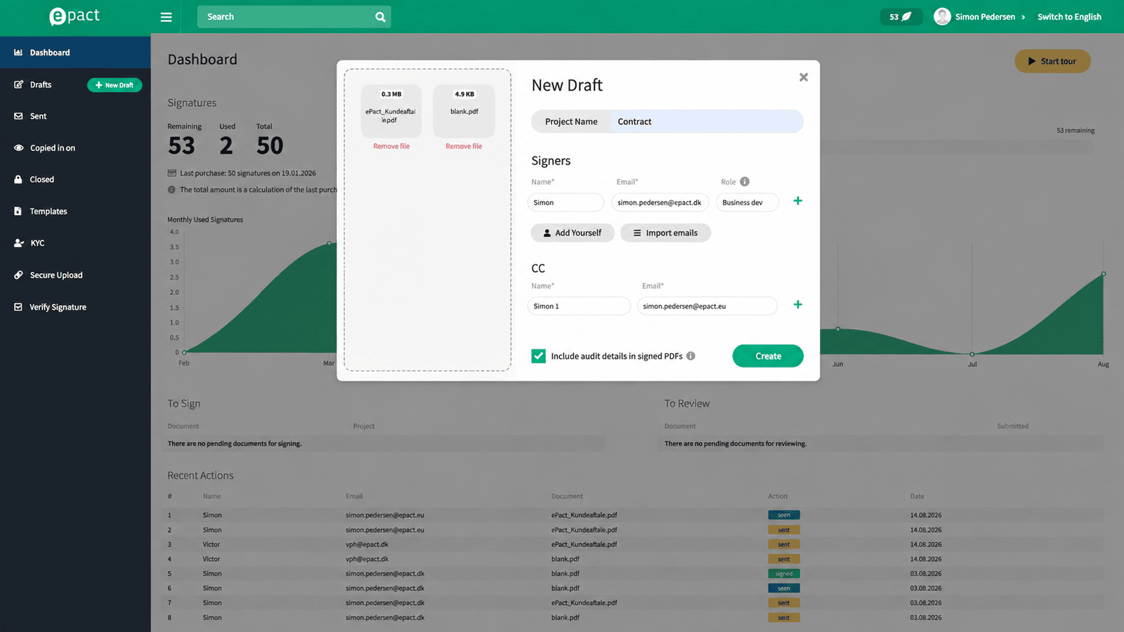 Create a draft and add documents and signee(s) in ePact Sign