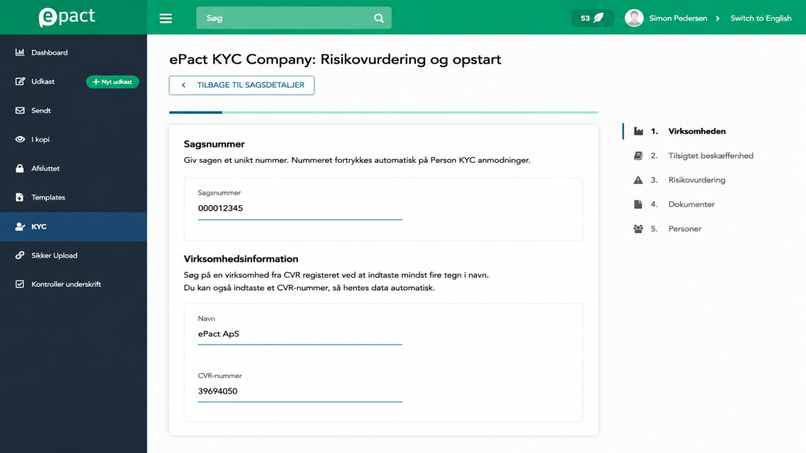 Customer overview in ePact KYC