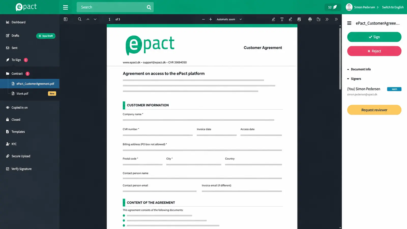 Digital signature in ePact Sign