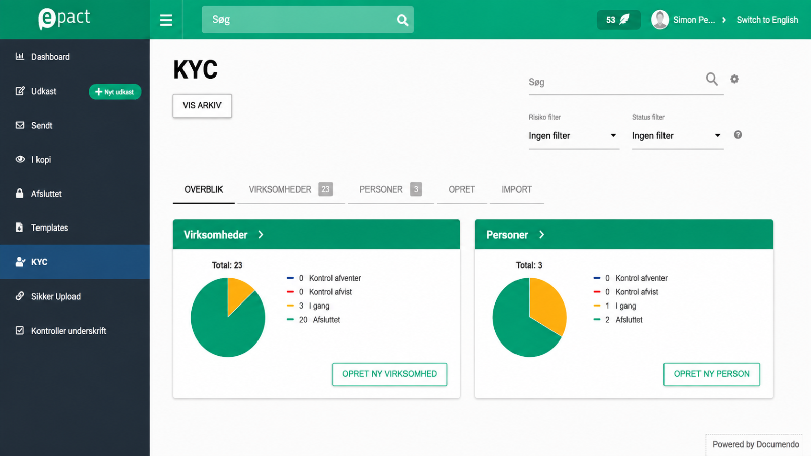 Verifikation og sagsoverblik i ePact KYC