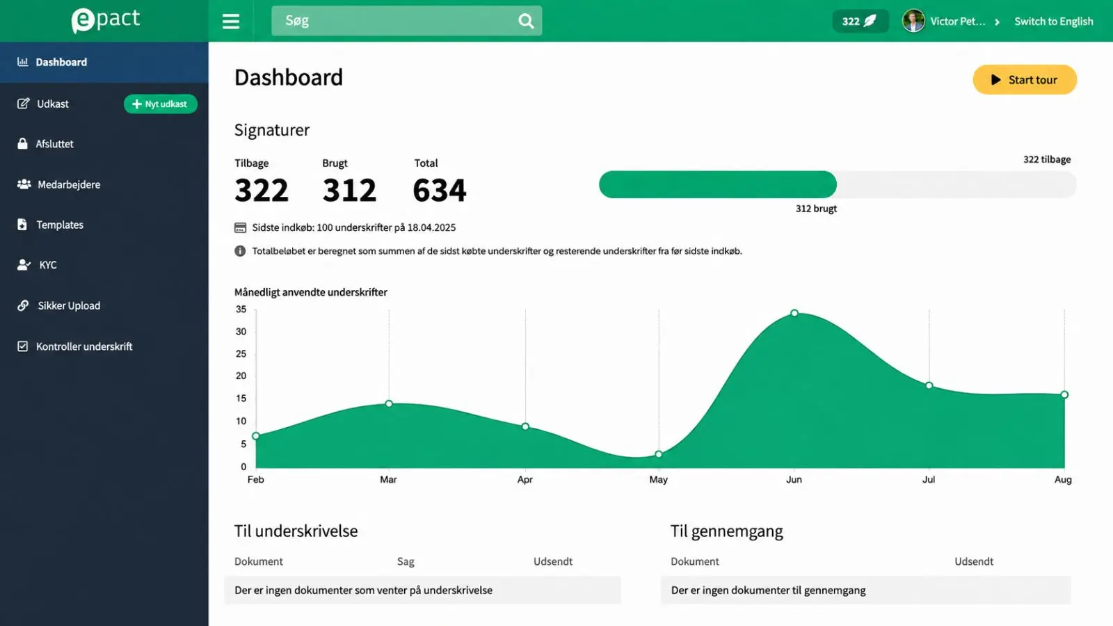 Statusoversigt for dokumenter i ePact Sign
