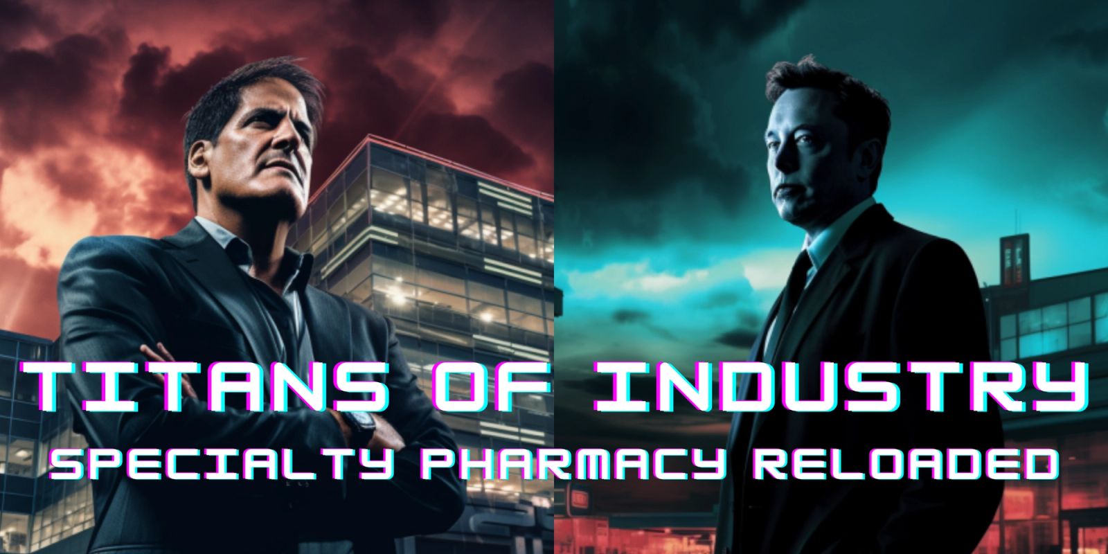 Banner reading “Titans of Industry: Specialty Pharmacy Reloaded” with two men in suits.