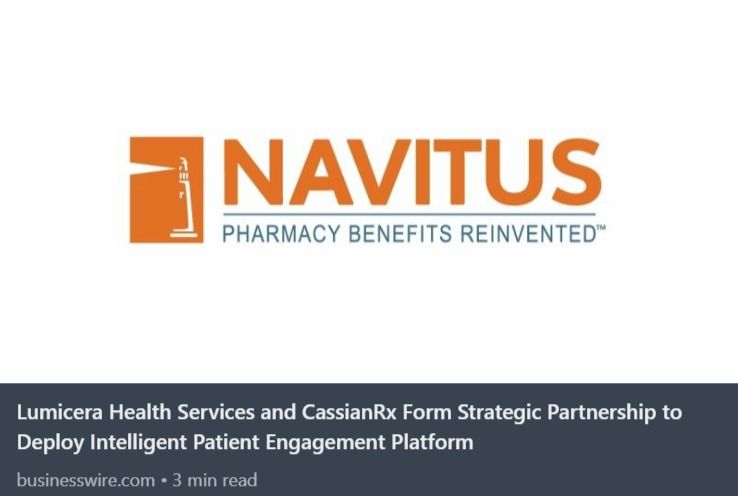 Businesswire article preview with the Navitus logo, announcing the Lumicera and CassianRx partnership.