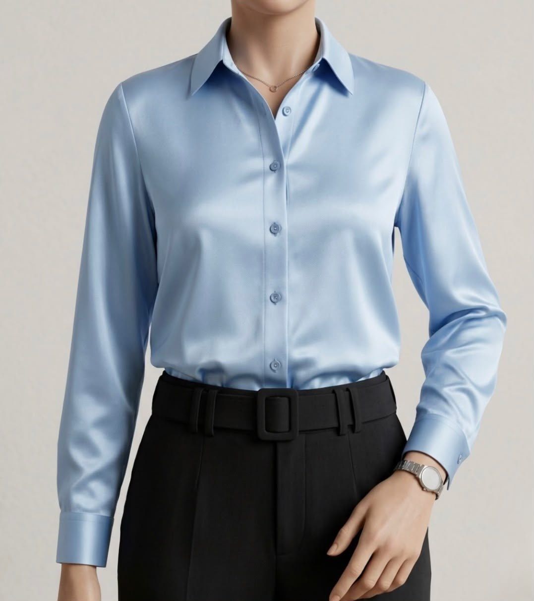 Camisas de Satín, color Azul Celeste