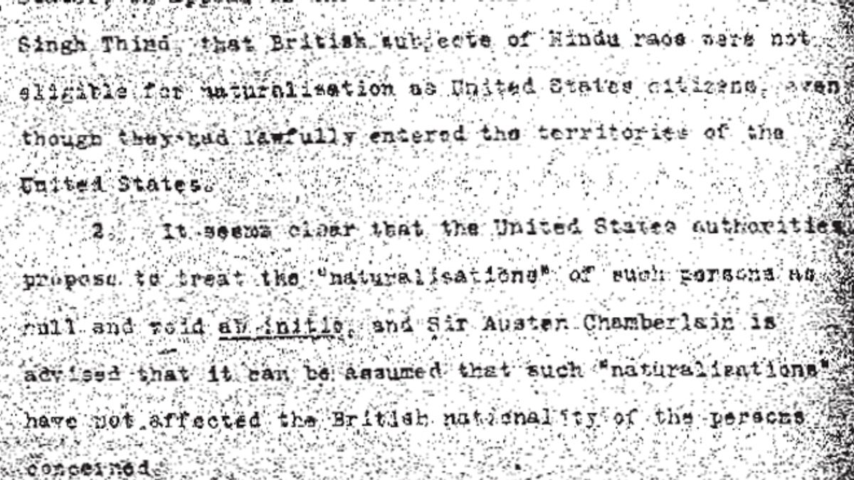Letter from Secretary of State, Foreign Office; Hindu Race (people from India)