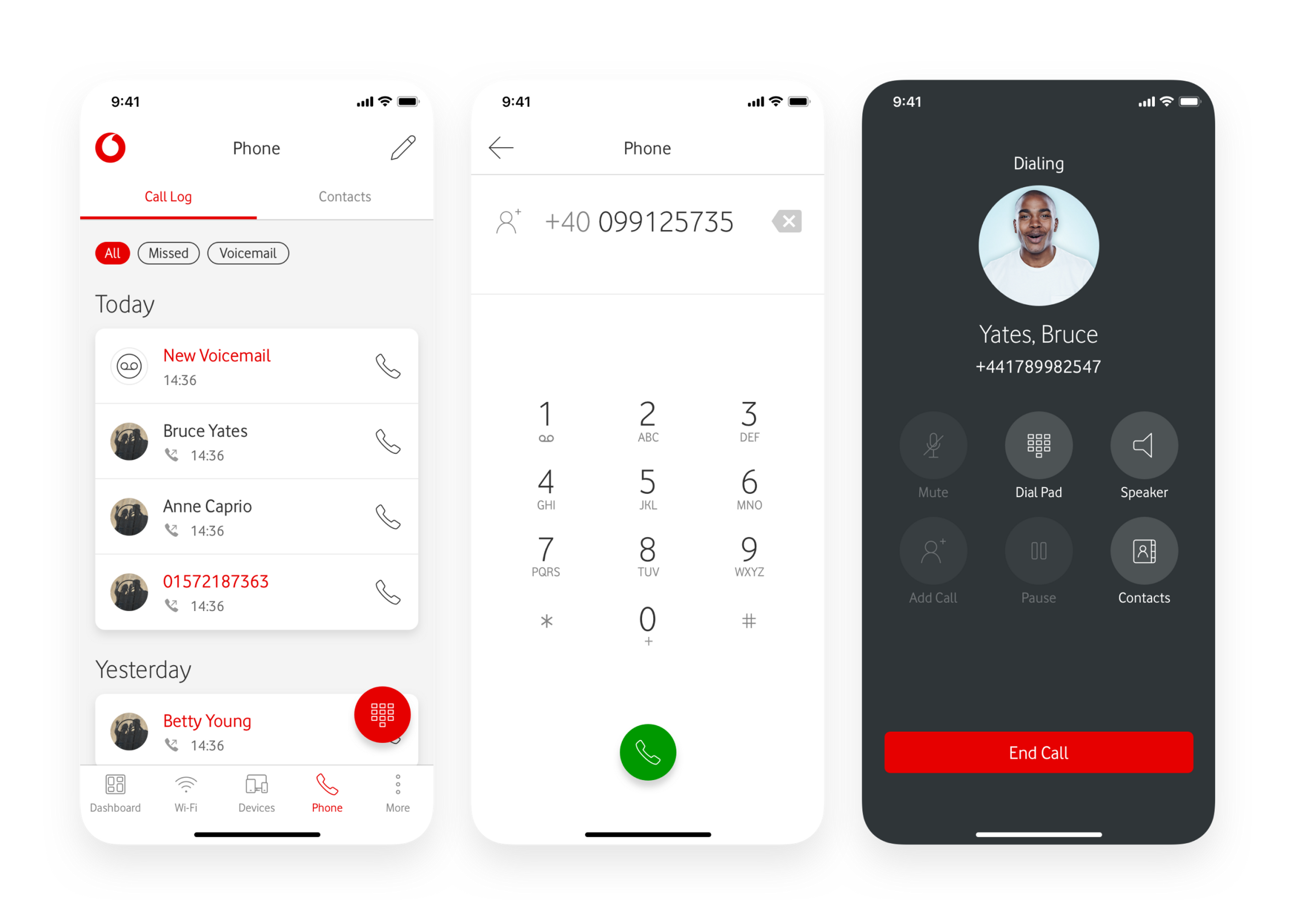 Mockups of wifi calling feature