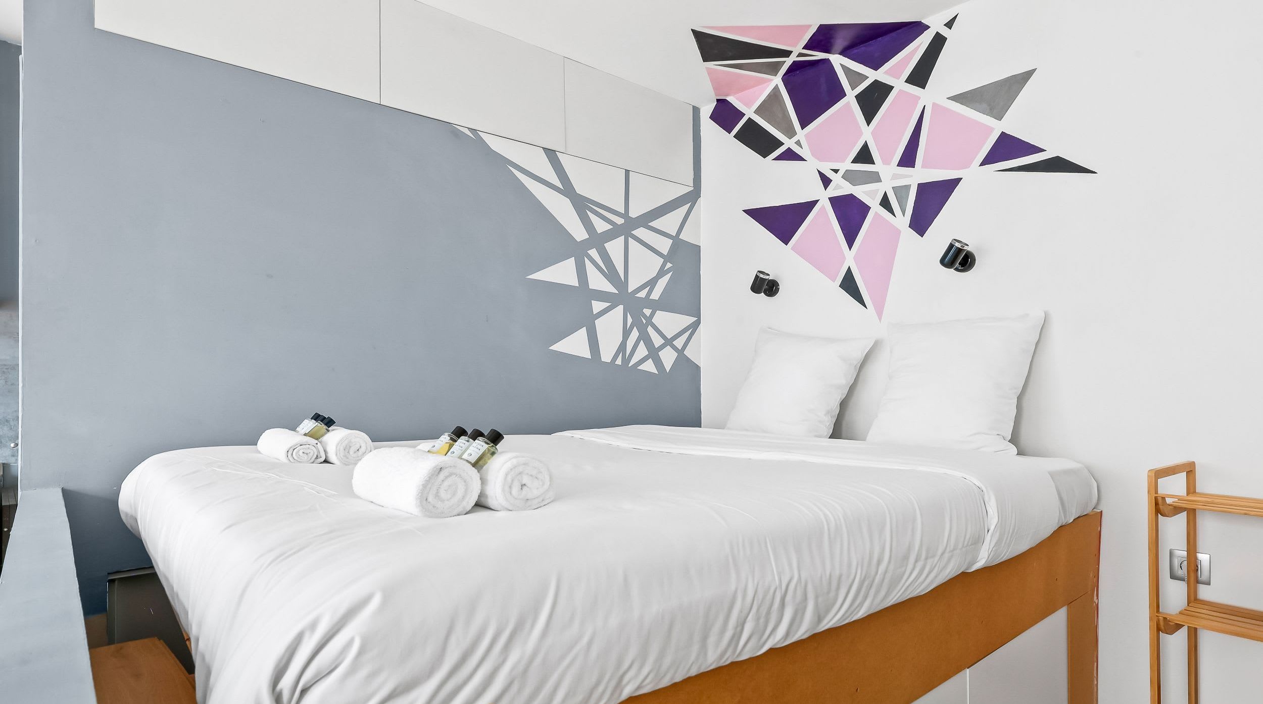 Sleeping area with a double bed.