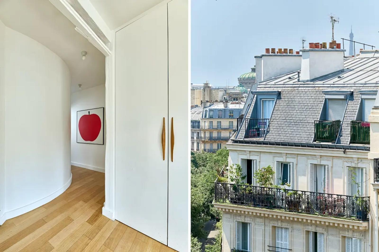 Escalier en colimaçon et balcon du duplex parisien