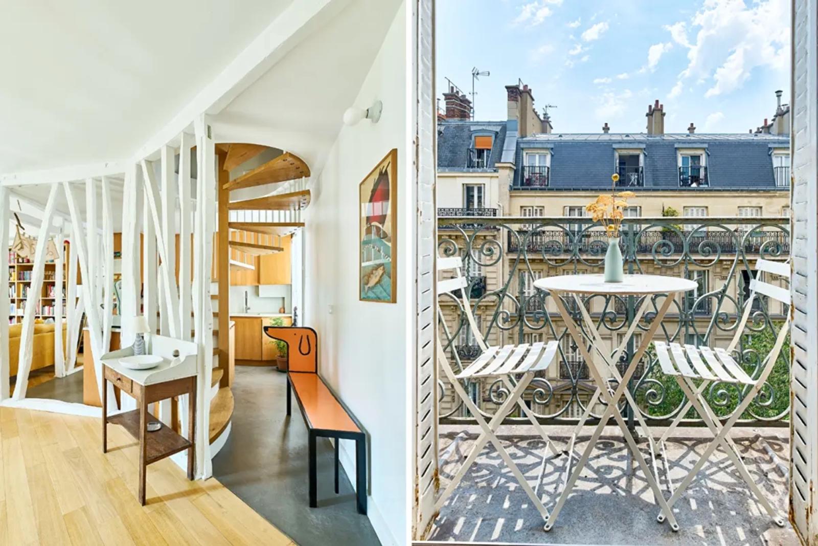 Escalier en colimaçon et balcon du duplex parisien
