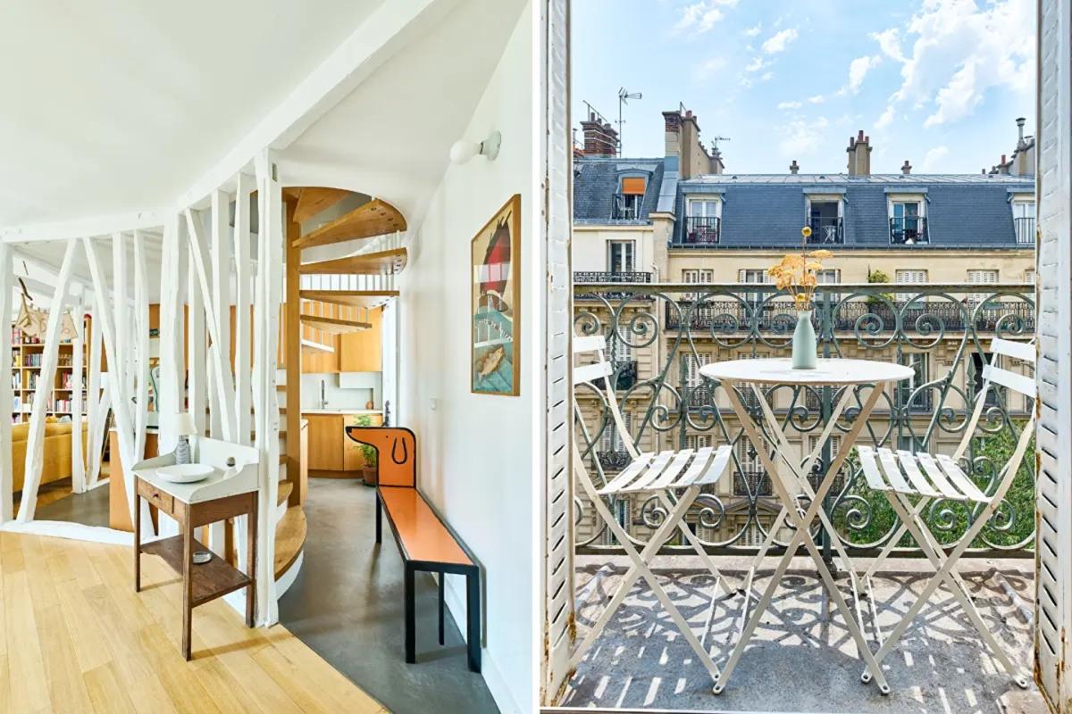 Escalier en colimaçon et balcon du duplex parisien