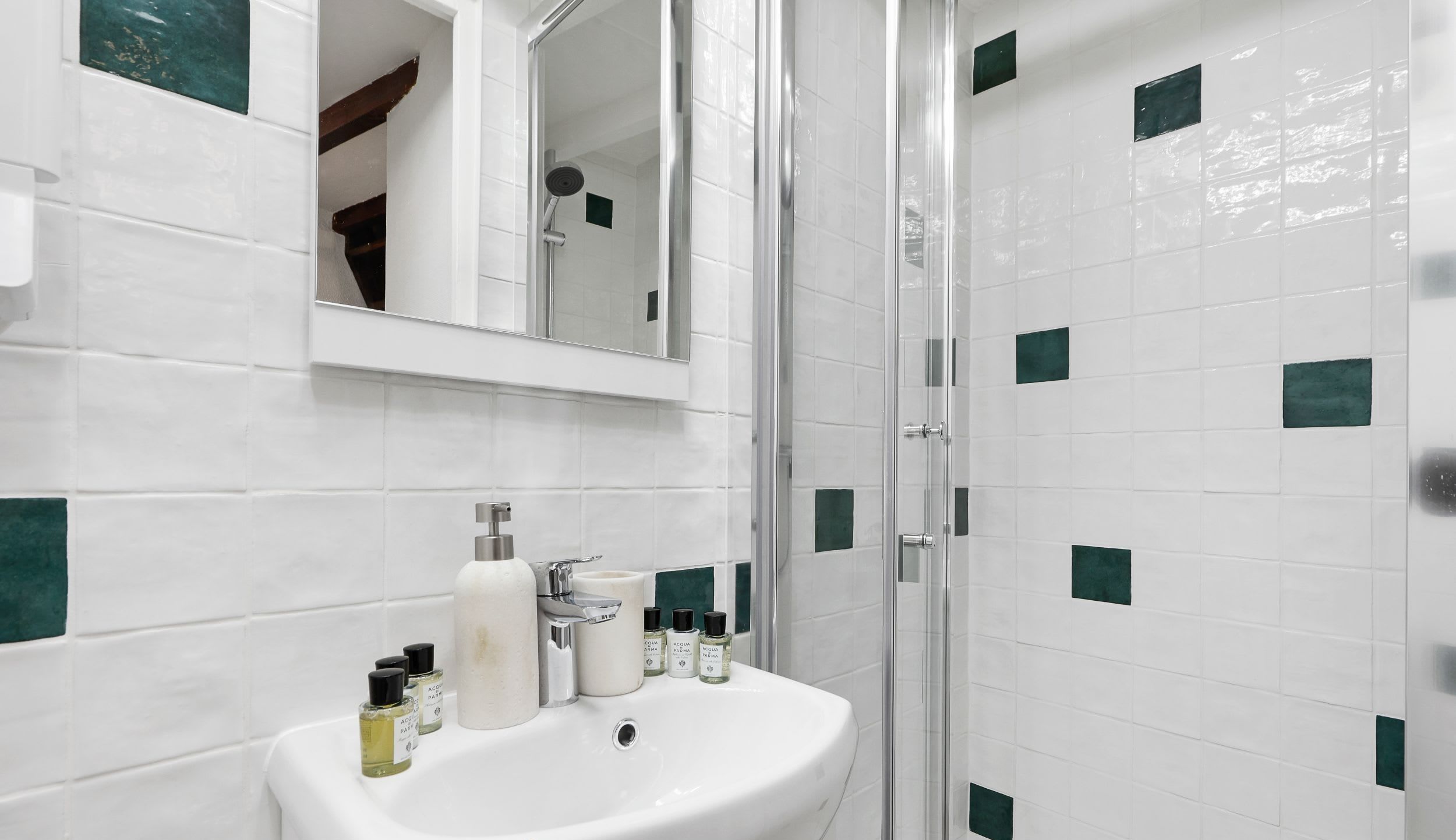 Bathroom with shower and toilet.